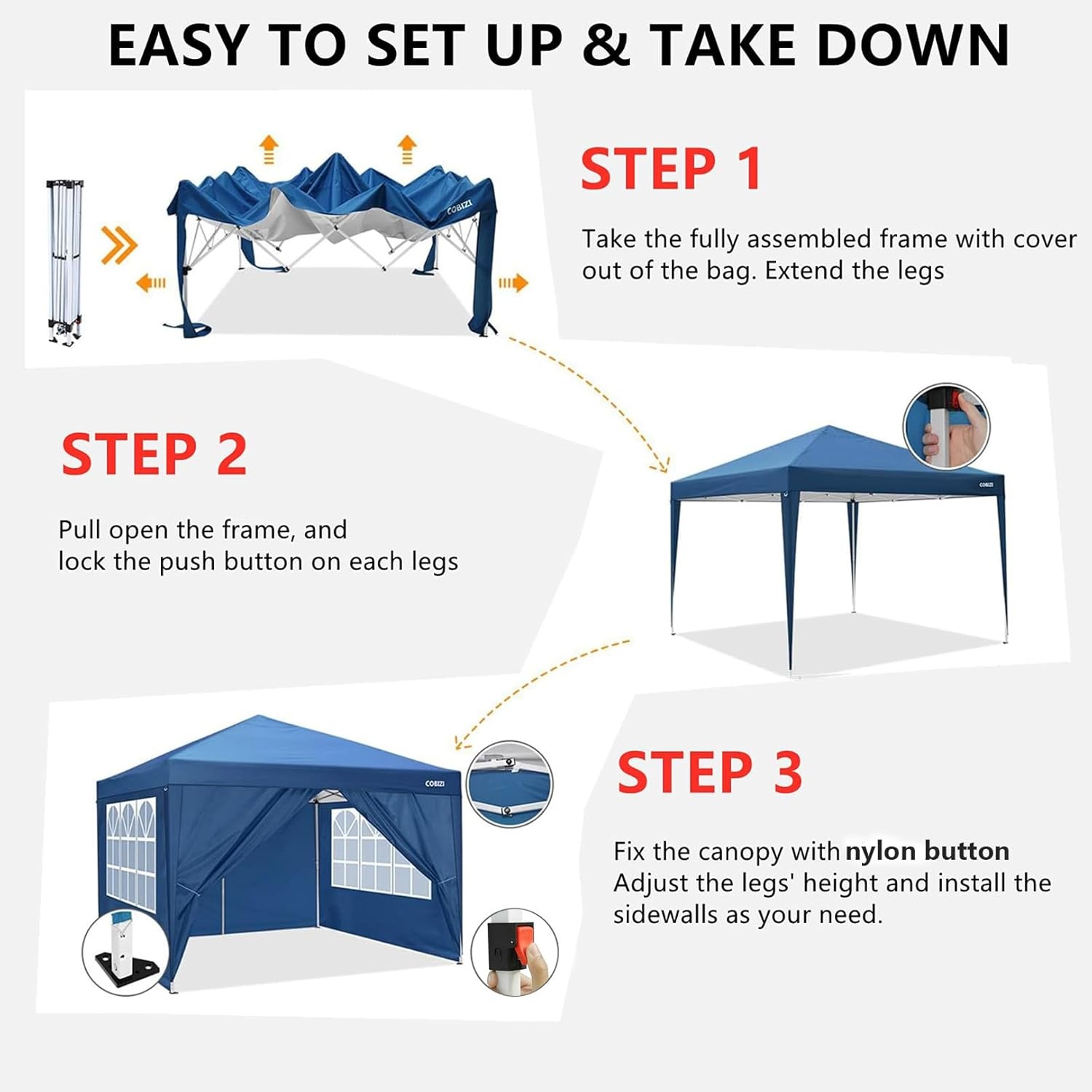 image:imageCOBIZI 10x20 FT Pop up Canopy Tent with Sidewalls Party Tents for Parties Carpas para Fiestas Easy Set Large Outdoor Popup Patio Gazebo for BackyardWeddingsVendorCommercial EventWhite UpgradeBlue