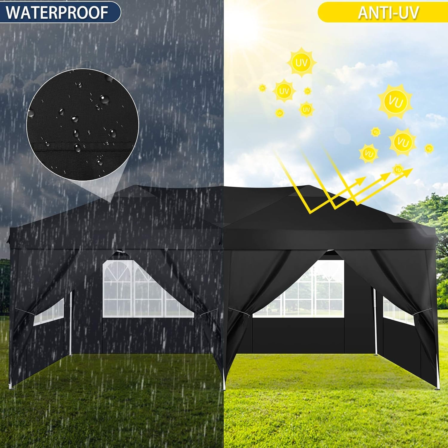 image:imageCOBIZI 10x20 FT Pop up Canopy Tent with Sidewalls Party Tents for Parties Carpas para Fiestas Easy Set Large Outdoor Popup Patio Gazebo for BackyardWeddingsVendorCommercial EventWhite UpgradeBlack