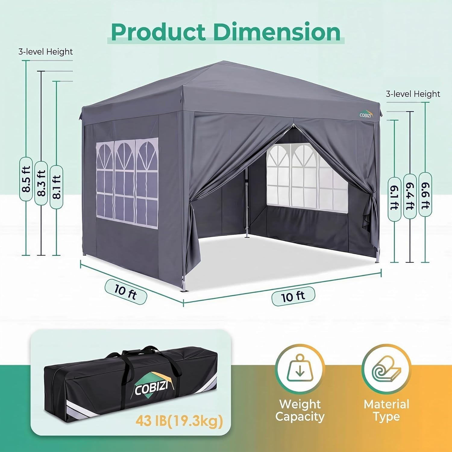 image:imageCOBIZI 10x20 FT Pop up Canopy Tent with Sidewalls Party Tents for Parties Carpas para Fiestas Easy Set Large Outdoor Popup Patio Gazebo for BackyardWeddingsVendorCommercial EventWhite UpgradeDimGray