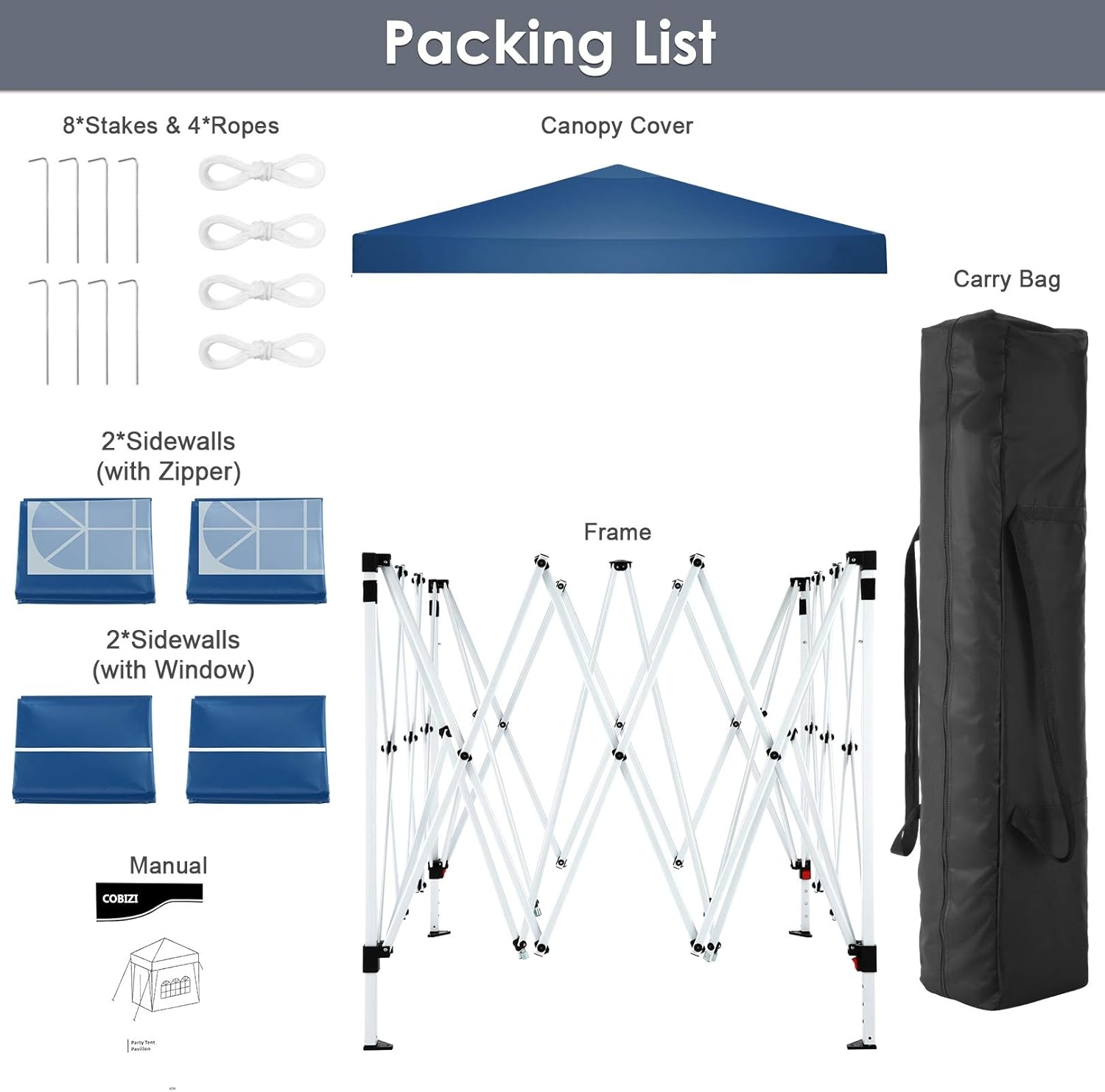 image:imageCOBIZI 10x20 FT Pop up Canopy Tent with Sidewalls Party Tents for Parties Carpas para Fiestas Easy Set Large Outdoor Popup Patio Gazebo for BackyardWeddingsVendorCommercial EventWhite UpgradeBlue