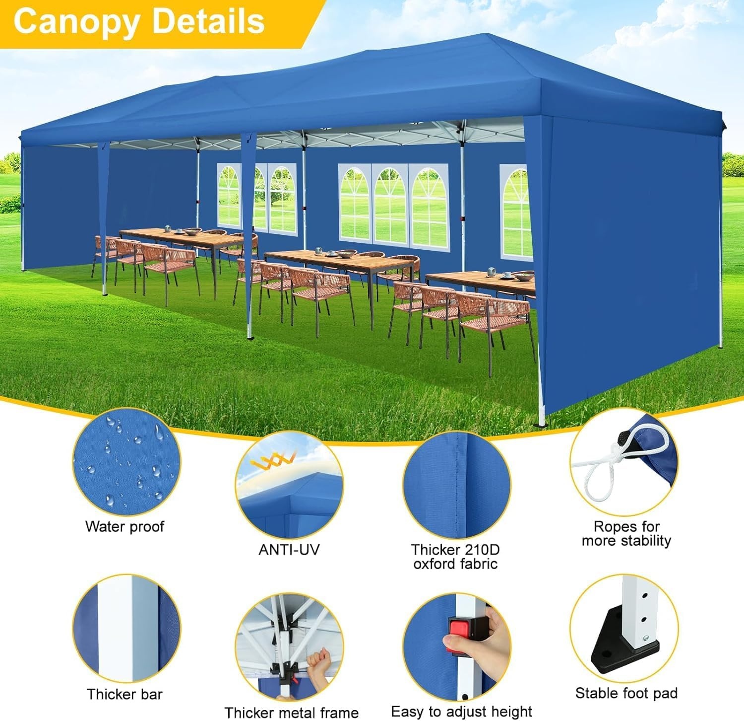 image:imageCOBIZI 10x20 FT Pop up Canopy Tent with Sidewalls Party Tents for Parties Carpas para Fiestas Easy Set Large Outdoor Popup Patio Gazebo for BackyardWeddingsVendorCommercial EventWhite UpgradeBlue