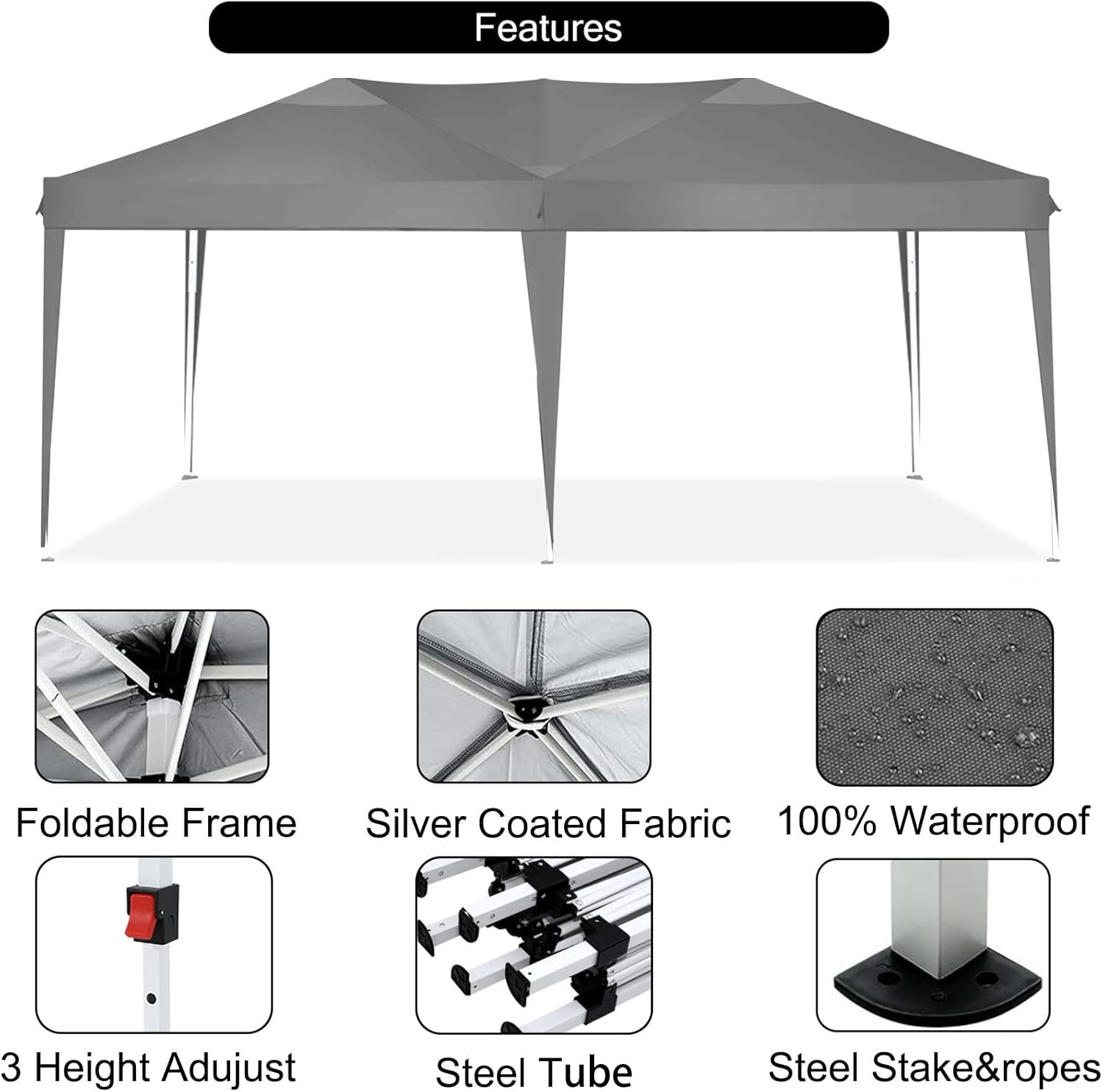 image:imageCOBIZI 10x20 FT Pop up Canopy Tent with Sidewalls Party Tents for Parties Carpas para Fiestas Easy Set Large Outdoor Popup Patio Gazebo for BackyardWeddingsVendorCommercial EventWhite UpgradeGray