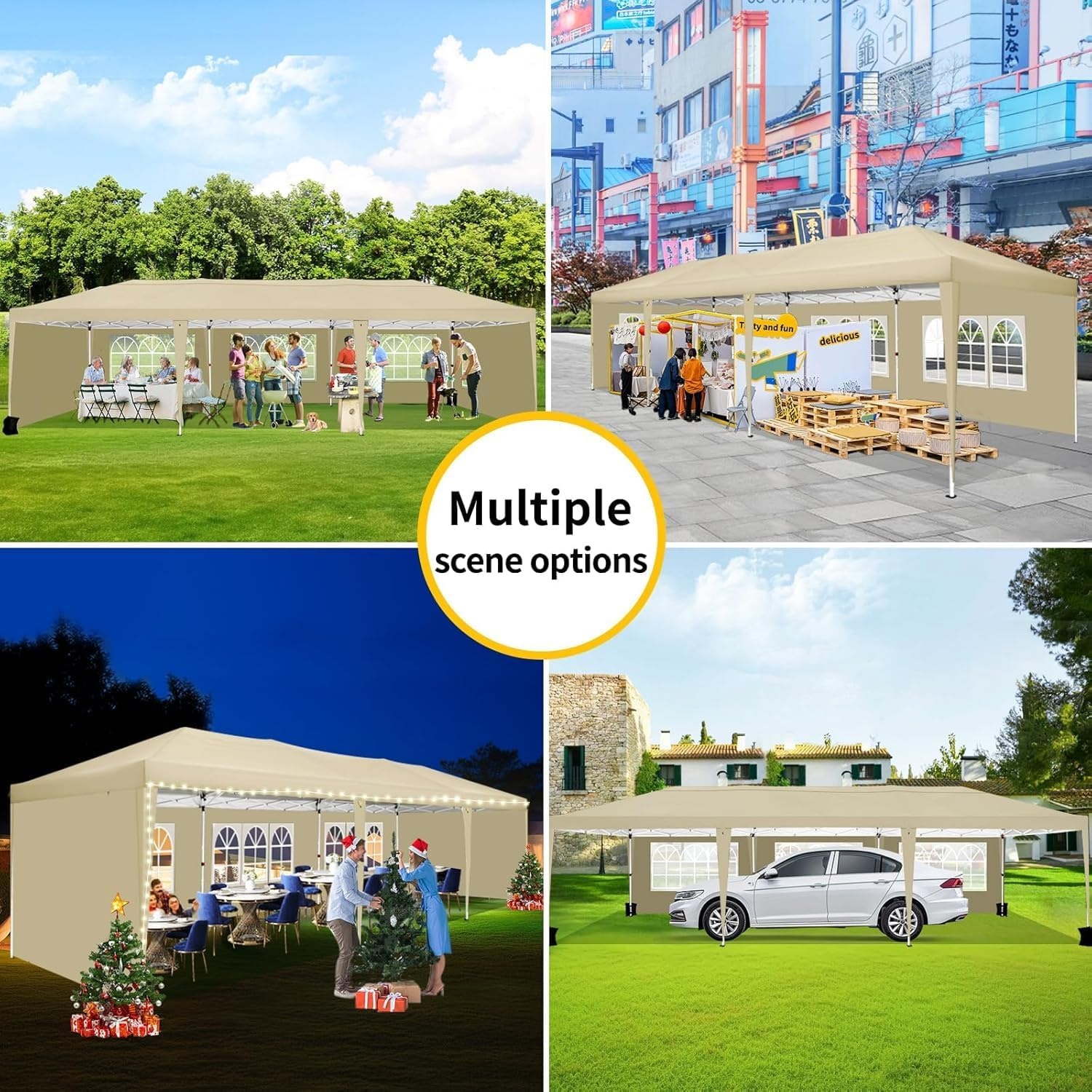 image:imageCOBIZI 10x20 FT Pop up Canopy Tent with Sidewalls Party Tents for Parties Carpas para Fiestas Easy Set Large Outdoor Popup Patio Gazebo for BackyardWeddingsVendorCommercial EventWhite UpgradeKhaki