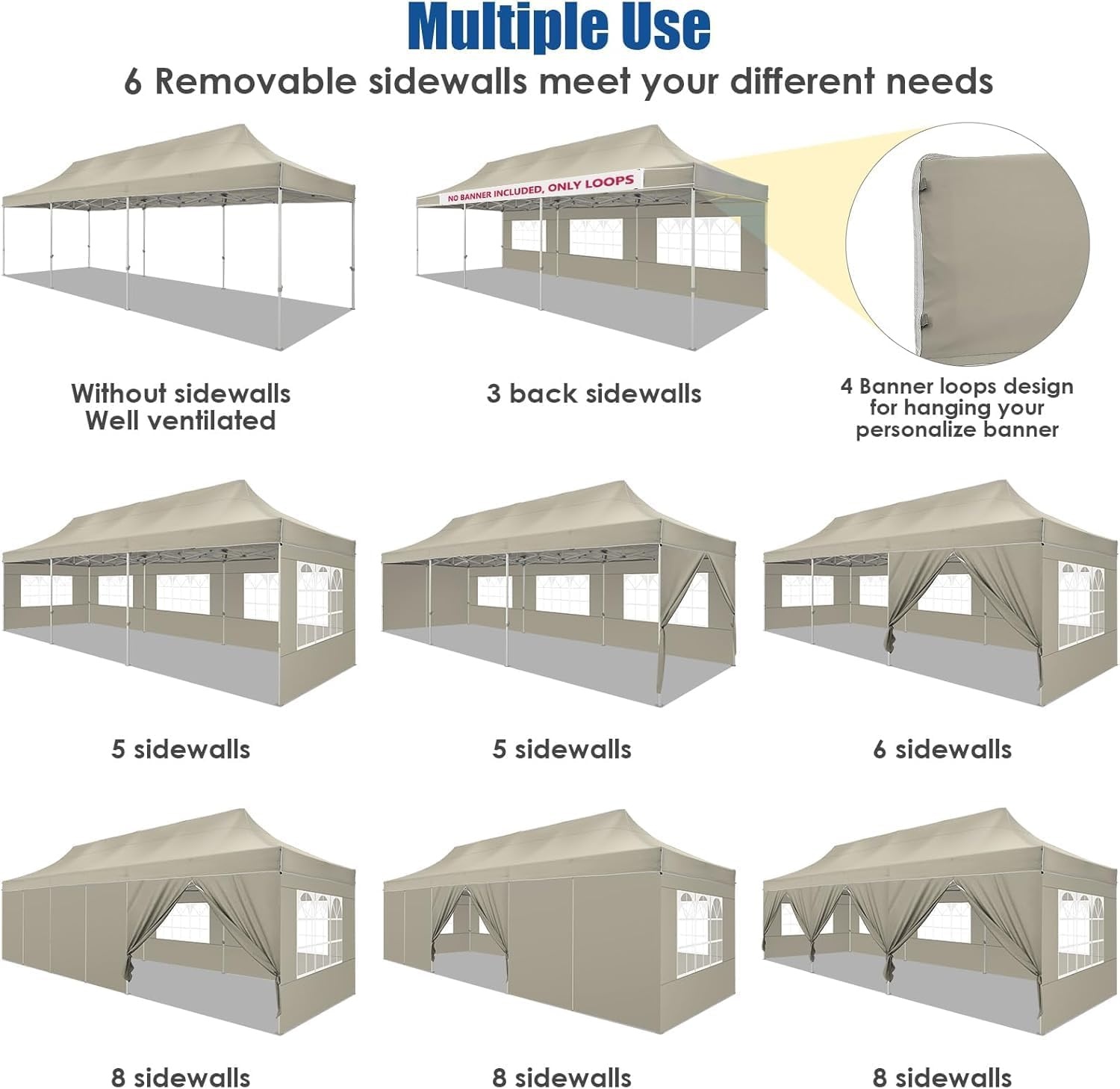 image:imageCOBIZI 10x30 Heavy Duty Pop up Canopy Tent for Parties with 8 SidewallsHexagonal Frame Easy Setup Outdoor Commercial Gazebo for Wedding Event with Portable Bag amp Sand Bags Khaki