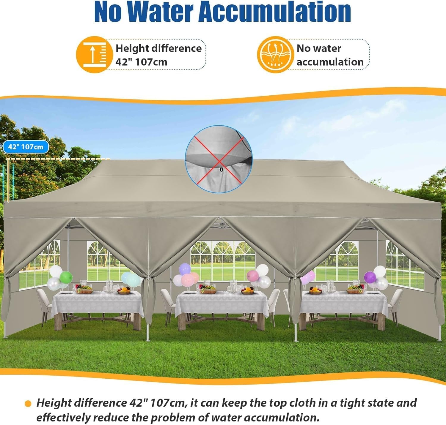 image:imageCOBIZI 10x30 Heavy Duty Pop up Canopy Tent for Parties with 8 SidewallsHexagonal Frame Easy Setup Outdoor Commercial Gazebo for Wedding Event with Portable Bag amp Sand Bags Khaki