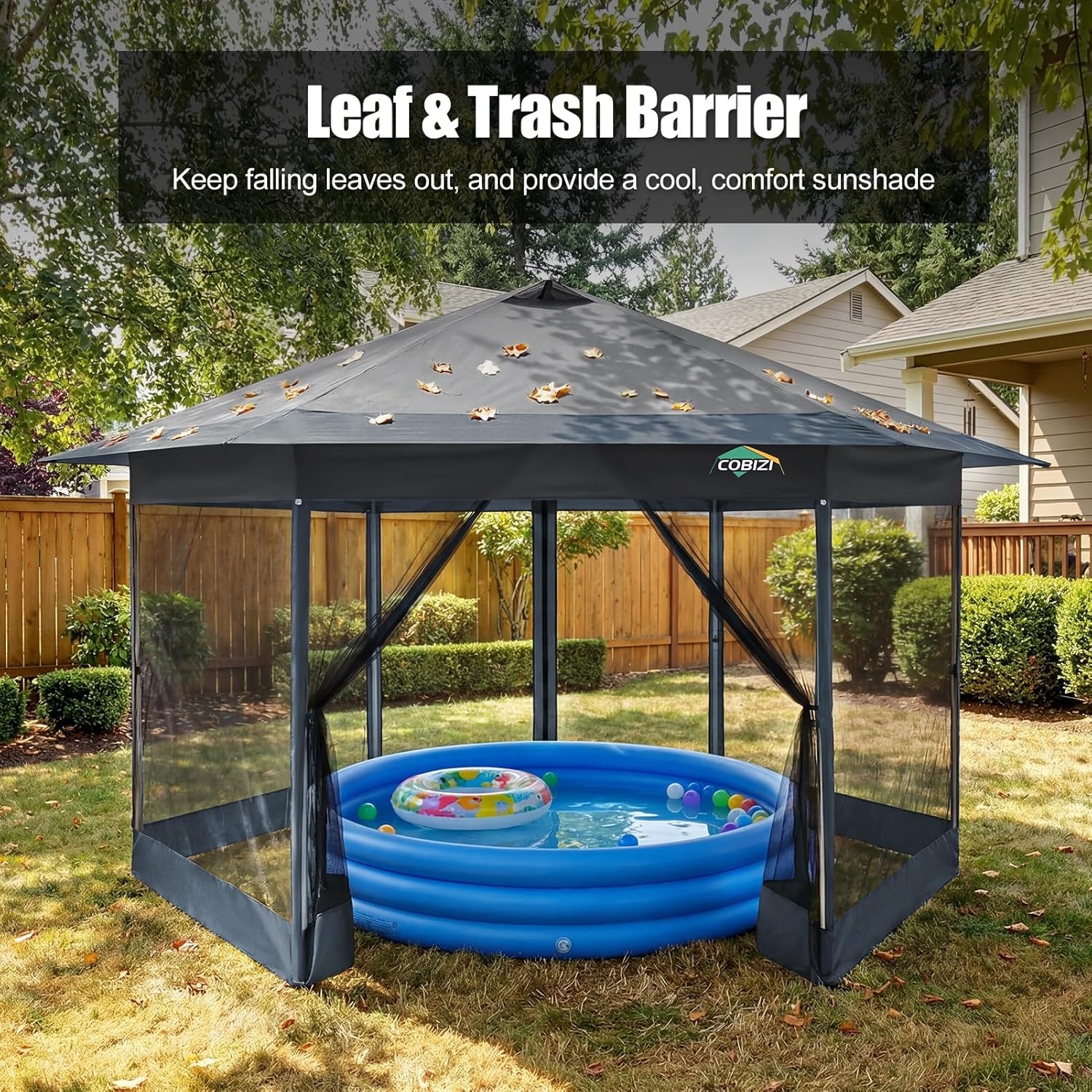 image:imageCOBIZI 16x16 Pop Up Gazebo Tent with Mosquito Netting Gazebos on Clearance Hexagonal Outdoor Canopy Shelter Patented Center Lock 6Sided Portable Gazebos Pop Up Canopy Tent for Backyard GrayGray