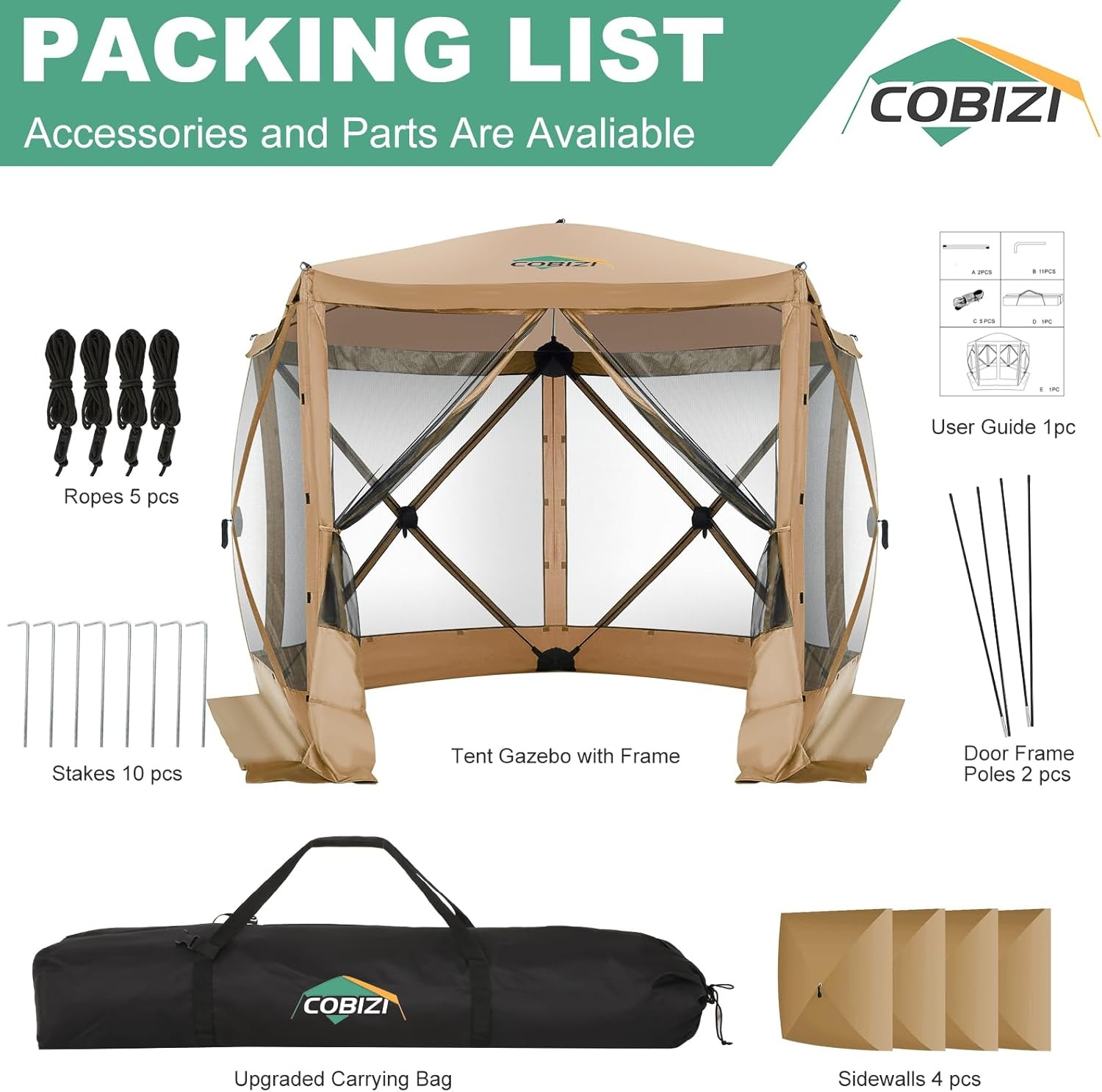 image:imageCOBIZI 16x16 Pop Up Gazebo Tent with Mosquito Netting Gazebos on Clearance Hexagonal Outdoor Canopy Shelter Patented Center Lock 6Sided Portable Gazebos Pop Up Canopy Tent for Backyard GrayKhaki