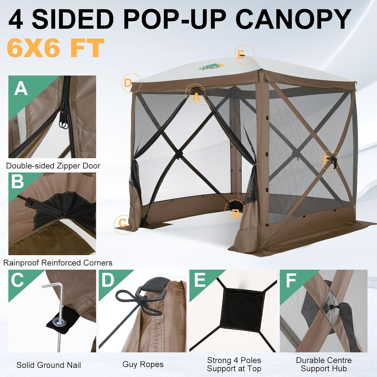 image:imageCOBIZI 16x16 Pop Up Gazebo Tent with Mosquito Netting Gazebos on Clearance Hexagonal Outdoor Canopy Shelter Patented Center Lock 6Sided Portable Gazebos Pop Up Canopy Tent for Backyard GrayClassic Brown
