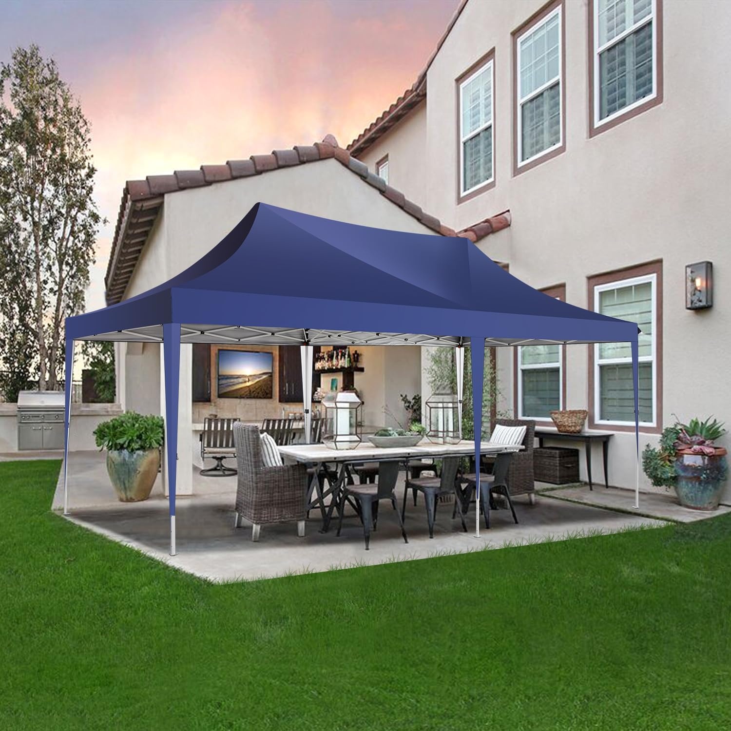 image:imageCOBIZI 16x16 Pop Up Gazebo Tent with Mosquito Netting Gazebos on Clearance Hexagonal Outdoor Canopy Shelter Patented Center Lock 6Sided Portable Gazebos Pop Up Canopy Tent for Backyard GrayBlue