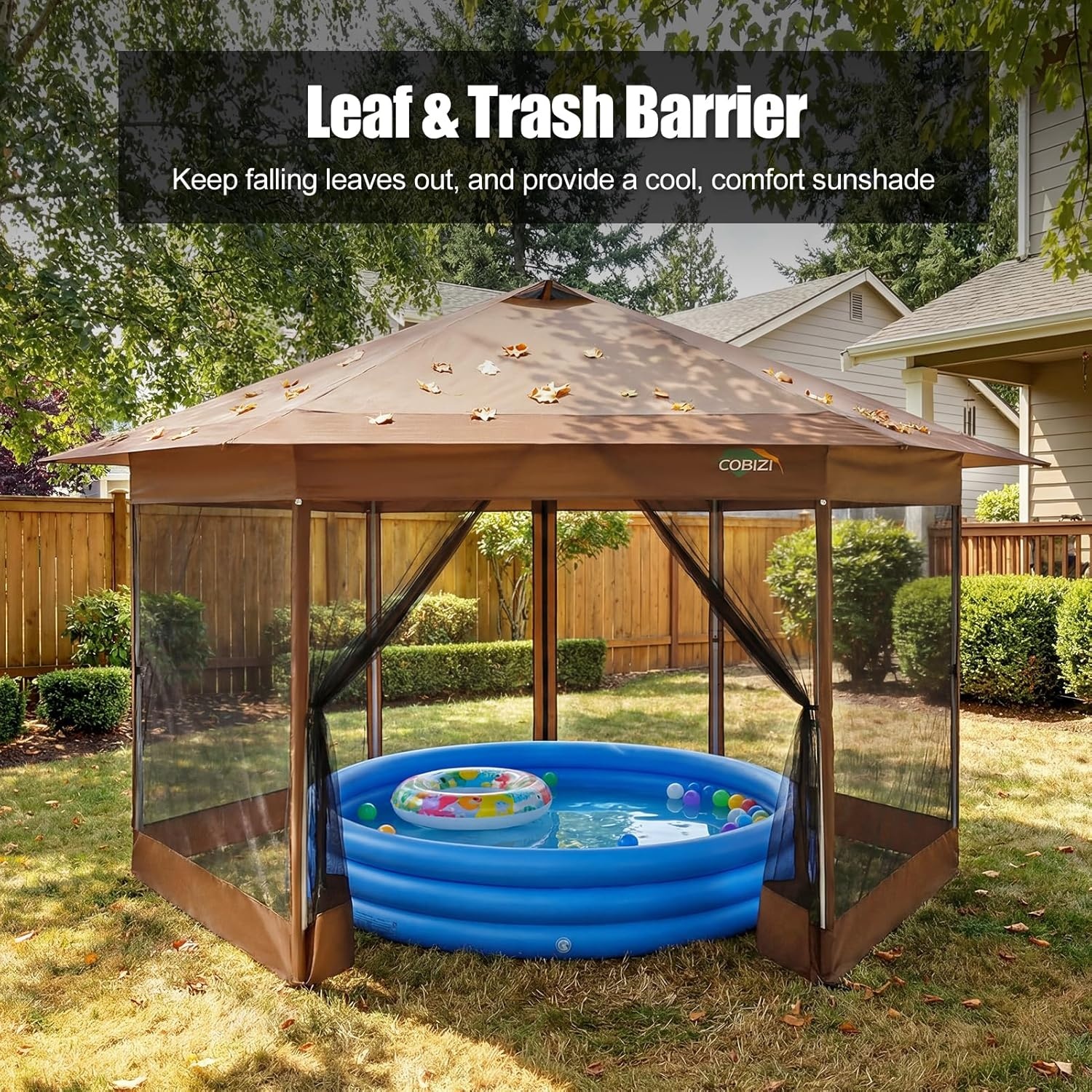 image:imageCOBIZI 16x16 Pop Up Gazebo Tent with Mosquito Netting Gazebos on Clearance Hexagonal Outdoor Canopy Shelter Patented Center Lock 6Sided Portable Gazebos Pop Up Canopy Tent for Backyard GrayBROWN