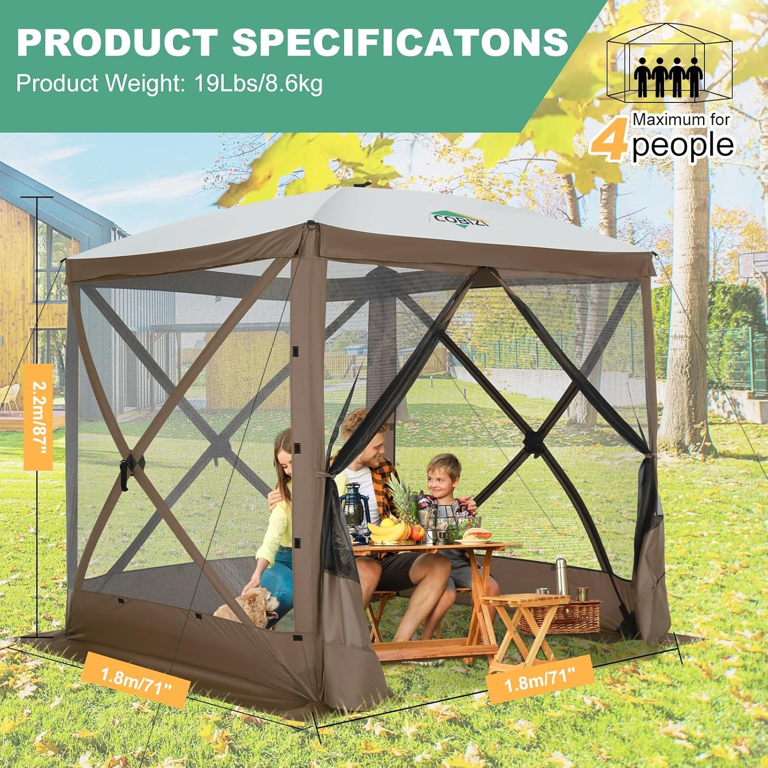 image:imageCOBIZI 16x16 Pop Up Gazebo Tent with Mosquito Netting Gazebos on Clearance Hexagonal Outdoor Canopy Shelter Patented Center Lock 6Sided Portable Gazebos Pop Up Canopy Tent for Backyard GrayClassic Brown