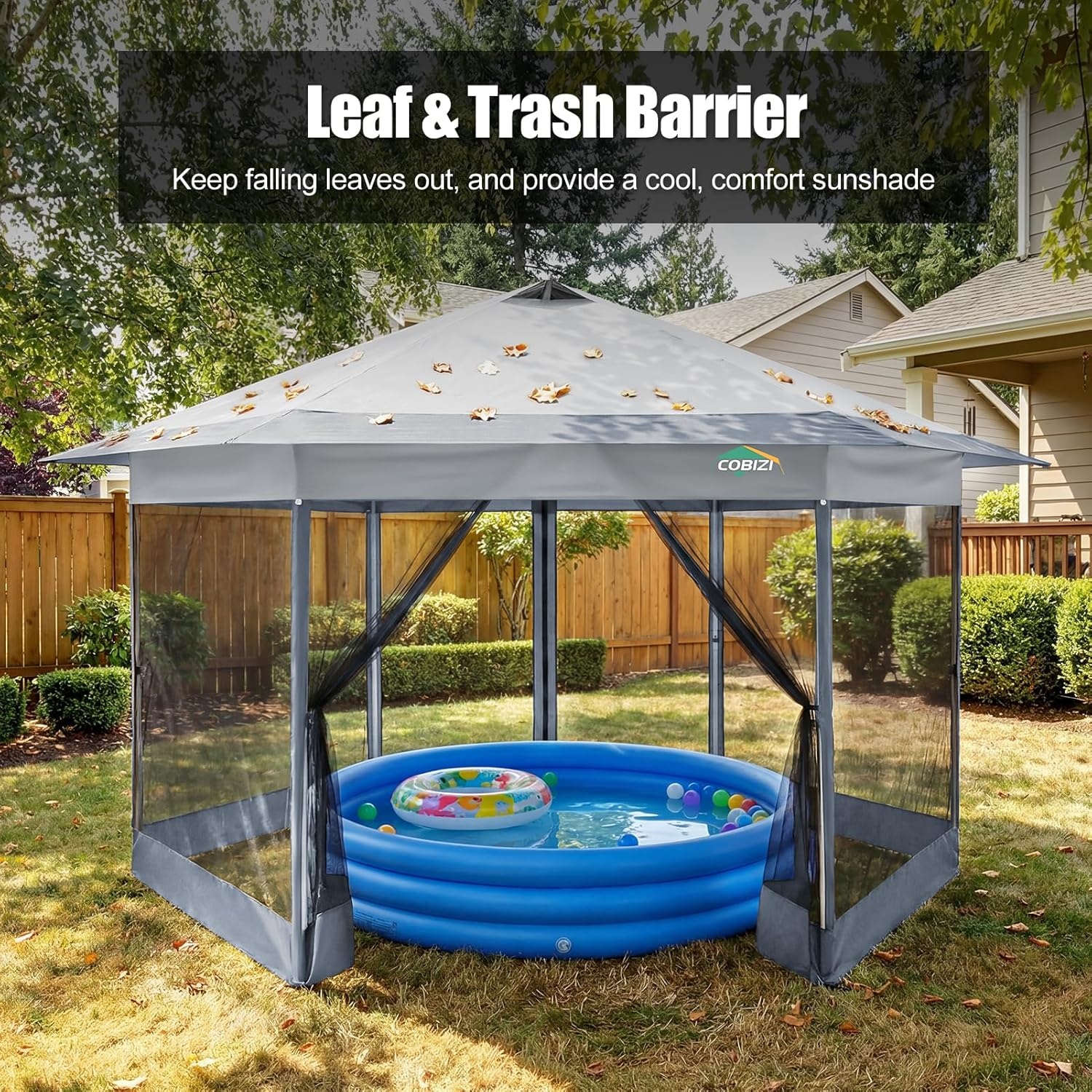 image:imageCOBIZI 16x16 Pop Up Gazebo Tent with Mosquito Netting Gazebos on Clearance Hexagonal Outdoor Canopy Shelter Patented Center Lock 6Sided Portable Gazebos Pop Up Canopy Tent for Backyard GrayWhite