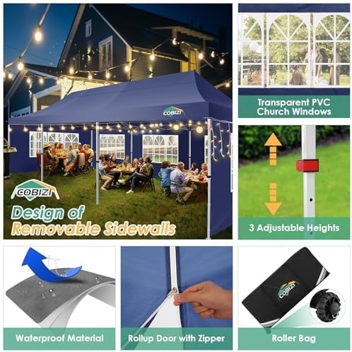 image:imageCOBIZI 16x16 Pop Up Gazebo Tent with Mosquito Netting Gazebos on Clearance Hexagonal Outdoor Canopy Shelter Patented Center Lock 6Sided Portable Gazebos Pop Up Canopy Tent for Backyard GrayDark Blue