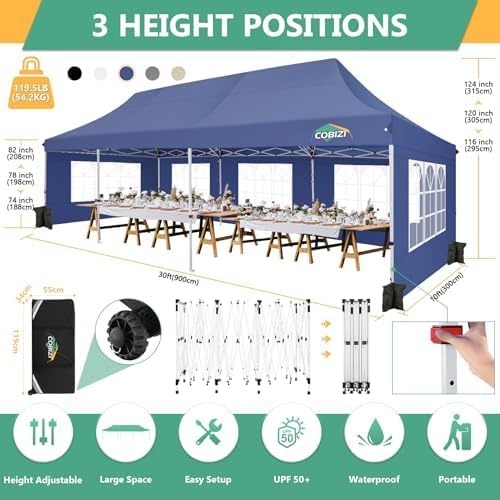 image:imageCOBIZI 16x16 Pop Up Gazebo Tent with Mosquito Netting Gazebos on Clearance Hexagonal Outdoor Canopy Shelter Patented Center Lock 6Sided Portable Gazebos Pop Up Canopy Tent for Backyard GrayDark Blue
