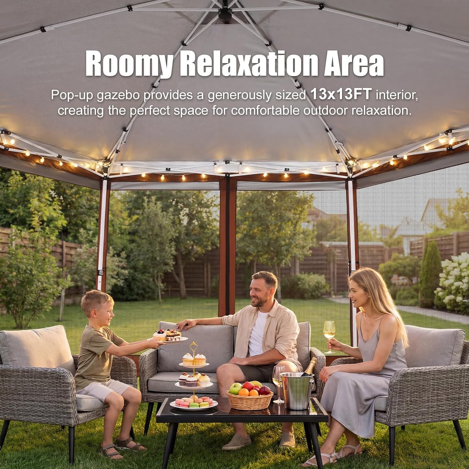 image:imageCOBIZI 16x16 Pop Up Gazebo Tent with Mosquito Netting Gazebos on Clearance Hexagonal Outdoor Canopy Shelter Patented Center Lock 6Sided Portable Gazebos Pop Up Canopy Tent for Backyard GrayBROWN