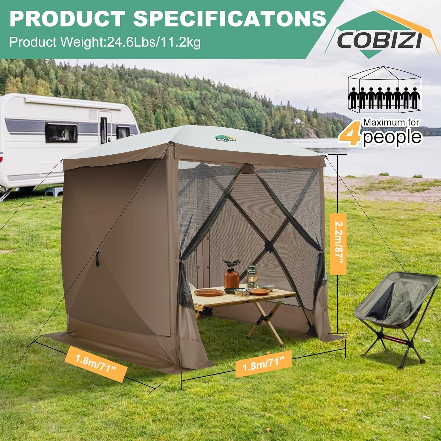 image:imageCOBIZI 16x16 Pop Up Gazebo Tent with Mosquito Netting Gazebos on Clearance Hexagonal Outdoor Canopy Shelter Patented Center Lock 6Sided Portable Gazebos Pop Up Canopy Tent for Backyard GrayClassic Brown