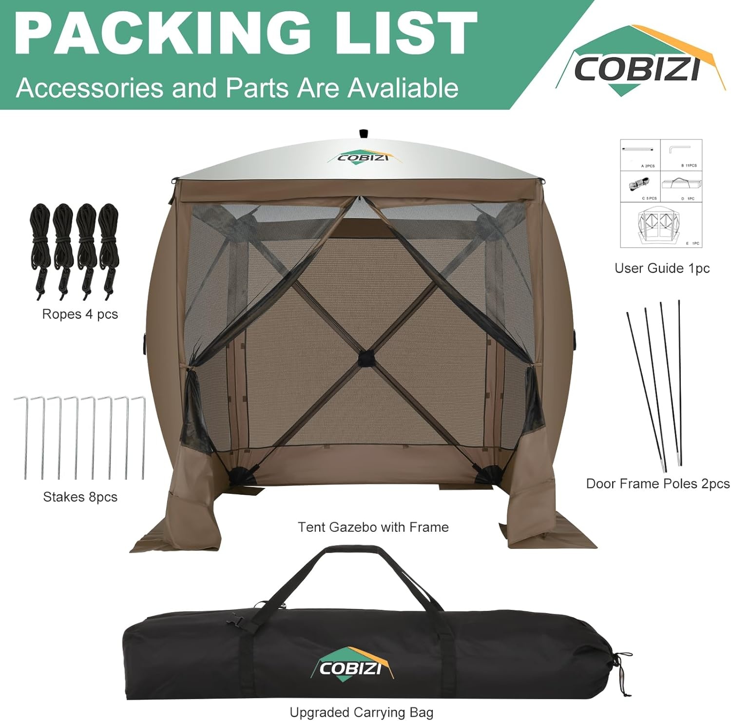 image:imageCOBIZI 16x16 Pop Up Gazebo Tent with Mosquito Netting Gazebos on Clearance Hexagonal Outdoor Canopy Shelter Patented Center Lock 6Sided Portable Gazebos Pop Up Canopy Tent for Backyard GrayClassic Brown
