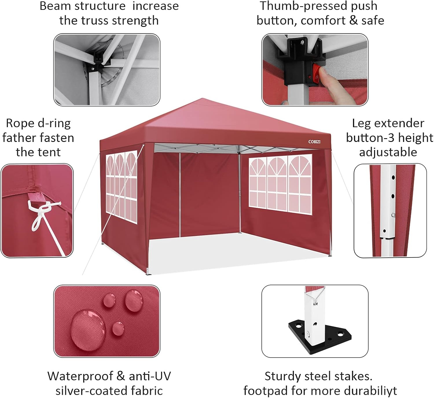 image:imageCOBIZI 16x16 Pop up Gazebo on Clearance Hexagonal Outdoor Canopy Tent with Mosquito Netting Adjustable Height and 256 Square ft of Shade for Party Backyard Gardens with Vented TopBrownred