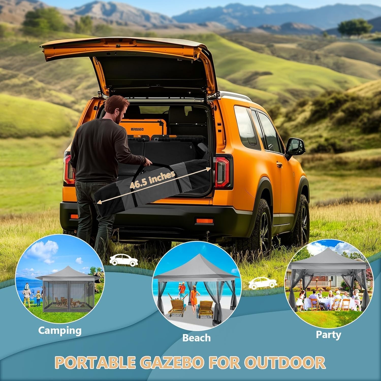 image:imageCOBIZI 16x16 Pop up Gazebo on Clearance Hexagonal Outdoor Canopy Tent with Mosquito Netting Adjustable Height and 256 Square ft of Shade for Party Backyard Gardens with Vented TopBrownLight Gray