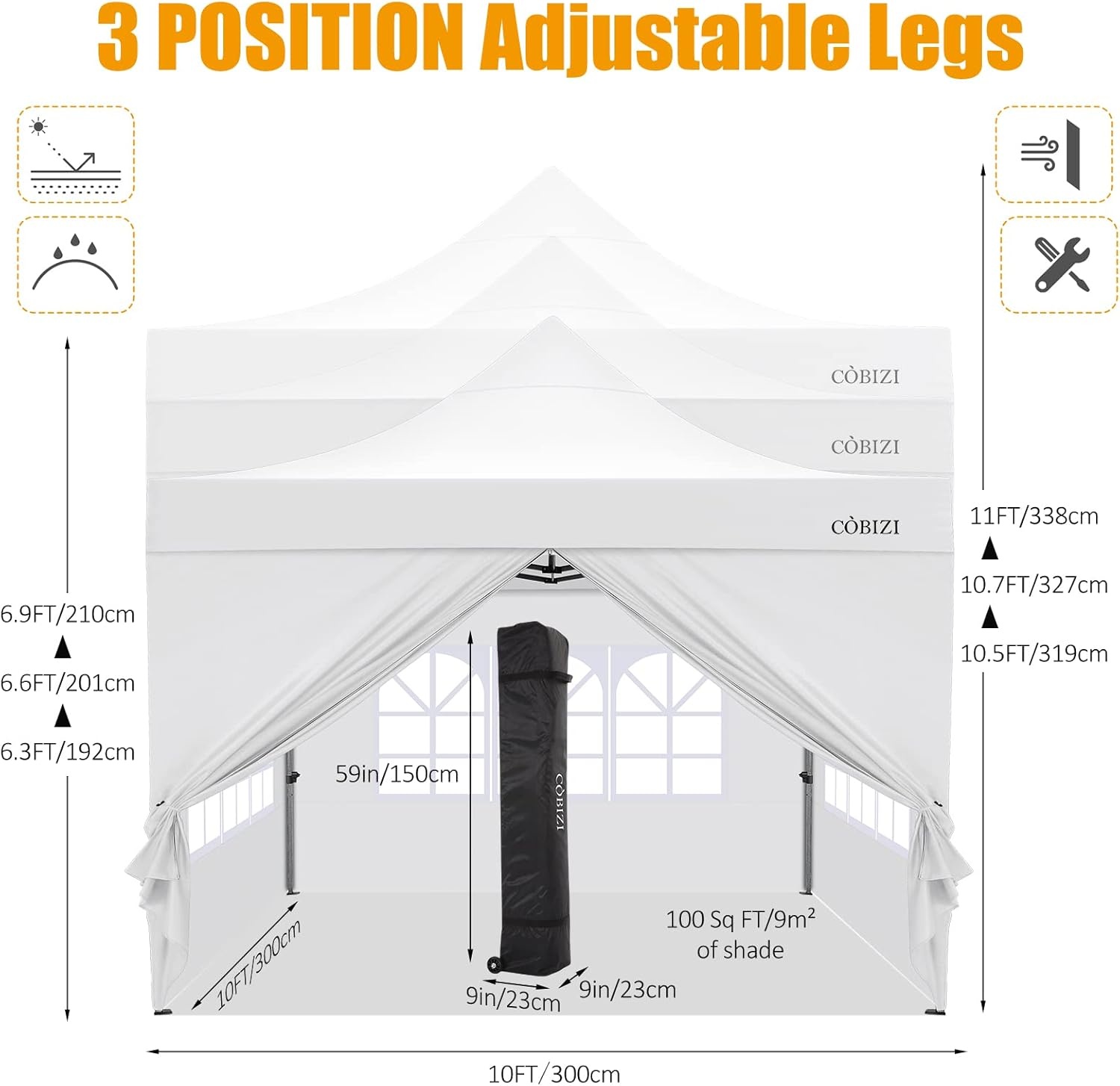image:imageCOBIZI 16x16 Pop up Gazebo on Clearance Hexagonal Outdoor Canopy Tent with Mosquito Netting Adjustable Height and 256 Square ft of Shade for Party Backyard Gardens with Vented TopBrownWhite
