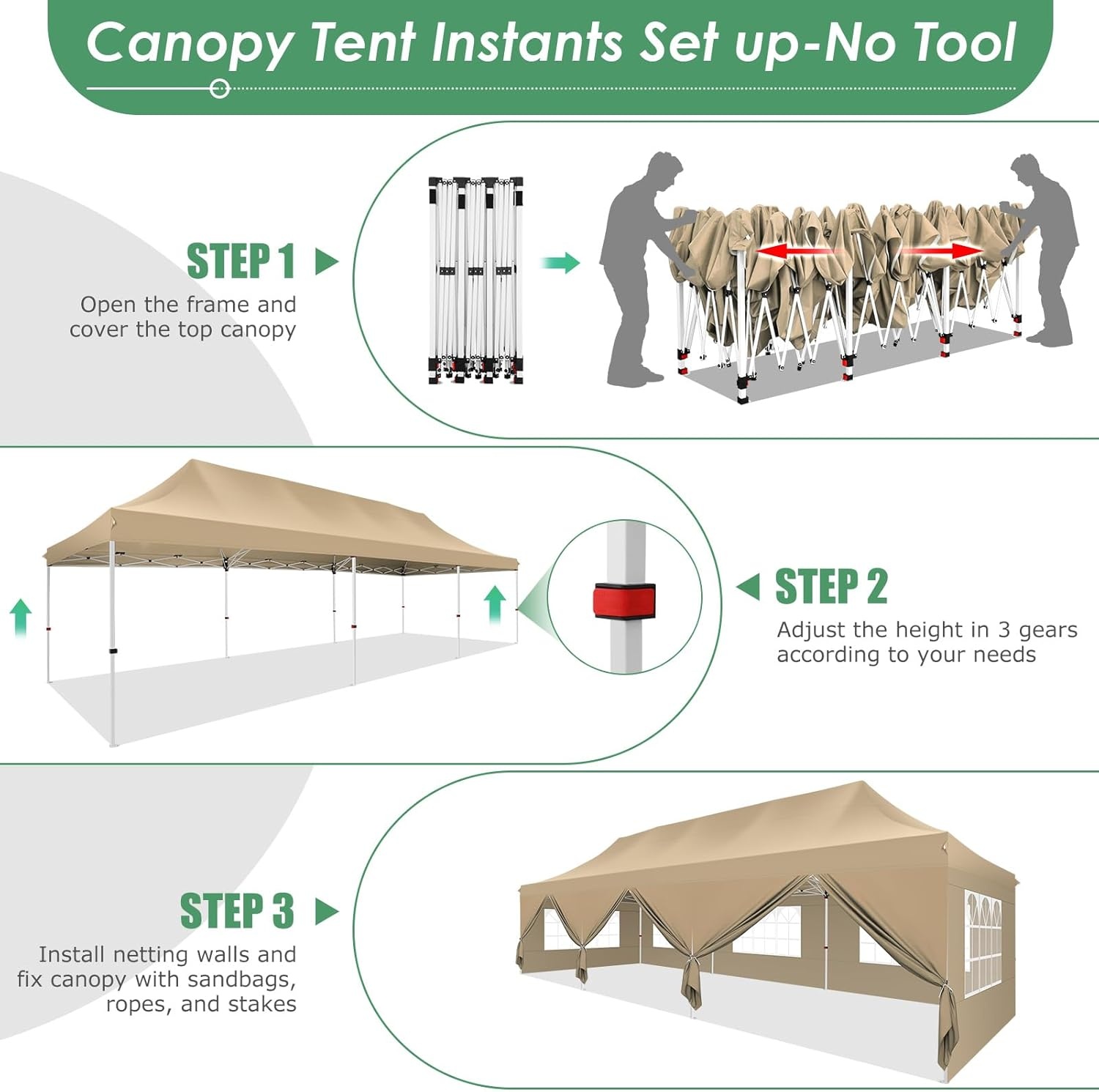 image:imageCOBIZI 16x16 Pop up Gazebo on Clearance Hexagonal Outdoor Canopy Tent with Mosquito Netting Adjustable Height and 256 Square ft of Shade for Party Backyard Gardens with Vented TopBrownKhaki1 year warranty
