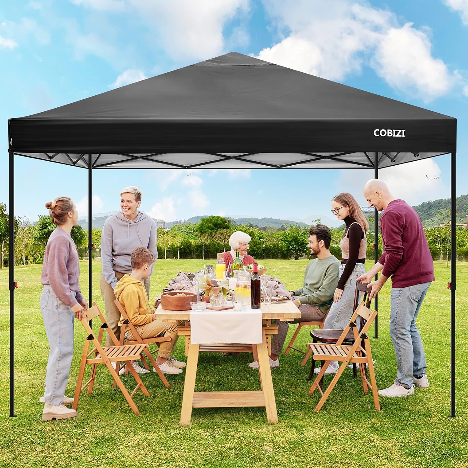 image:imageCOBIZI 16x16 Pop up Gazebo on Clearance Hexagonal Outdoor Canopy Tent with Mosquito Netting Adjustable Height and 256 Square ft of Shade for Party Backyard Gardens with Vented TopBrownDark Black