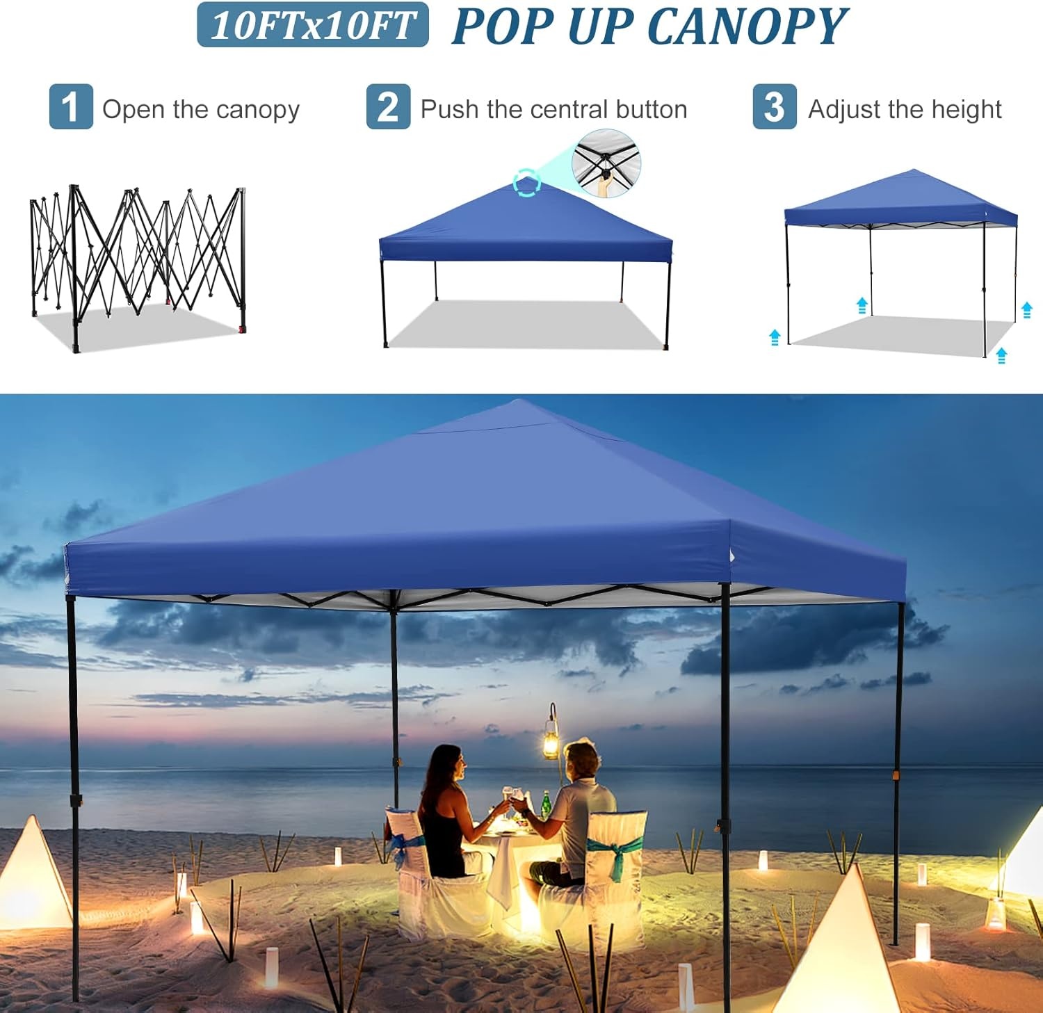 image:imageCOBIZI 16x16 Pop up Gazebo on Clearance Hexagonal Outdoor Canopy Tent with Mosquito Netting Adjustable Height and 256 Square ft of Shade for Party Backyard Gardens with Vented TopBrownBlue
