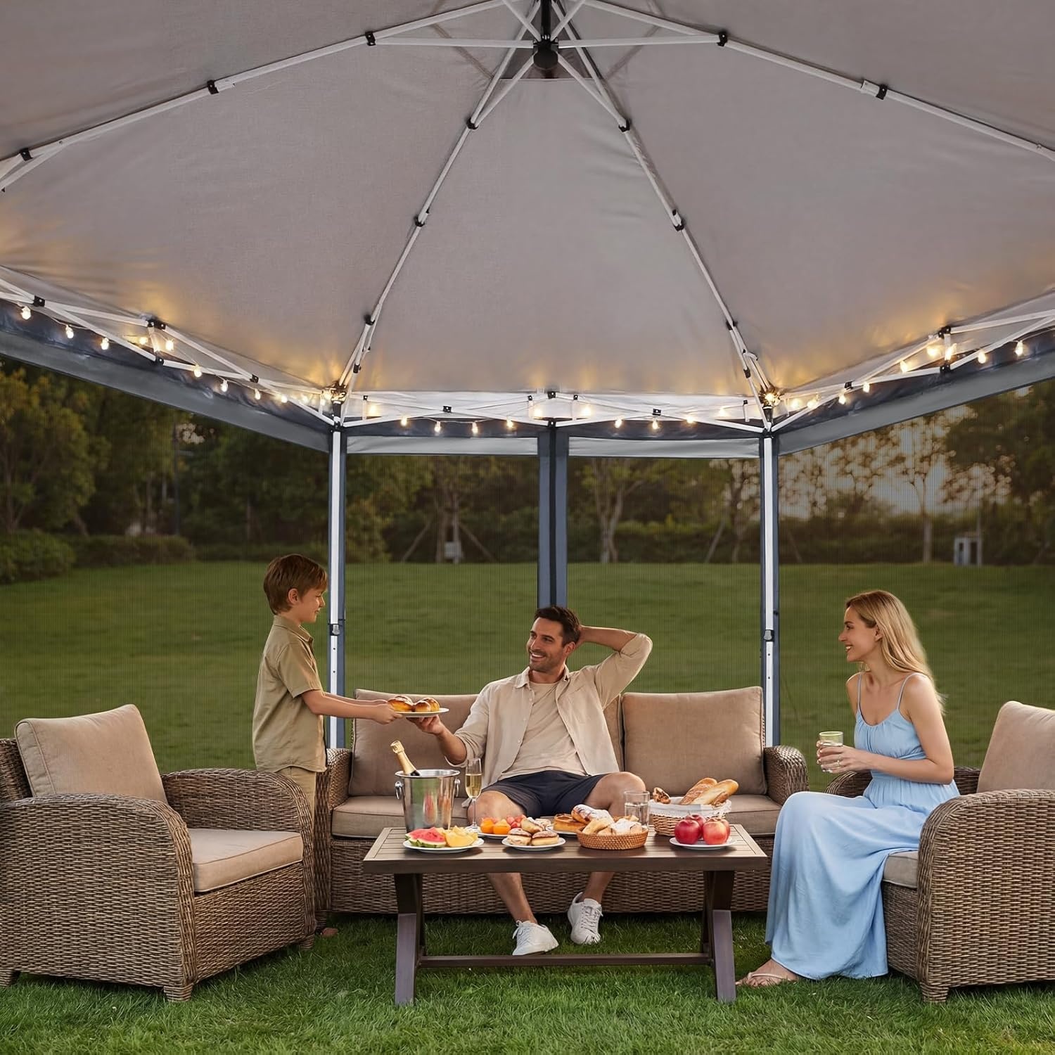 image:imageCOBIZI 16x16 Pop up Gazebo on Clearance Hexagonal Outdoor Canopy Tent with Mosquito Netting Adjustable Height and 256 Square ft of Shade for Party Backyard Gardens with Vented TopBrownDark Gray
