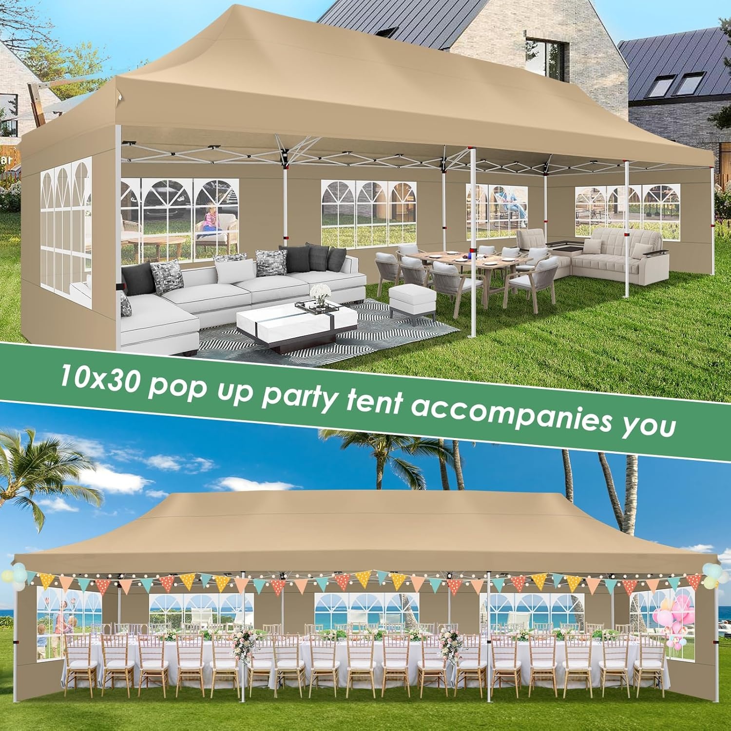 image:imageCOBIZI 16x16 Pop up Gazebo on Clearance Hexagonal Outdoor Canopy Tent with Mosquito Netting Adjustable Height and 256 Square ft of Shade for Party Backyard Gardens with Vented TopBrownKhaki1 year warranty