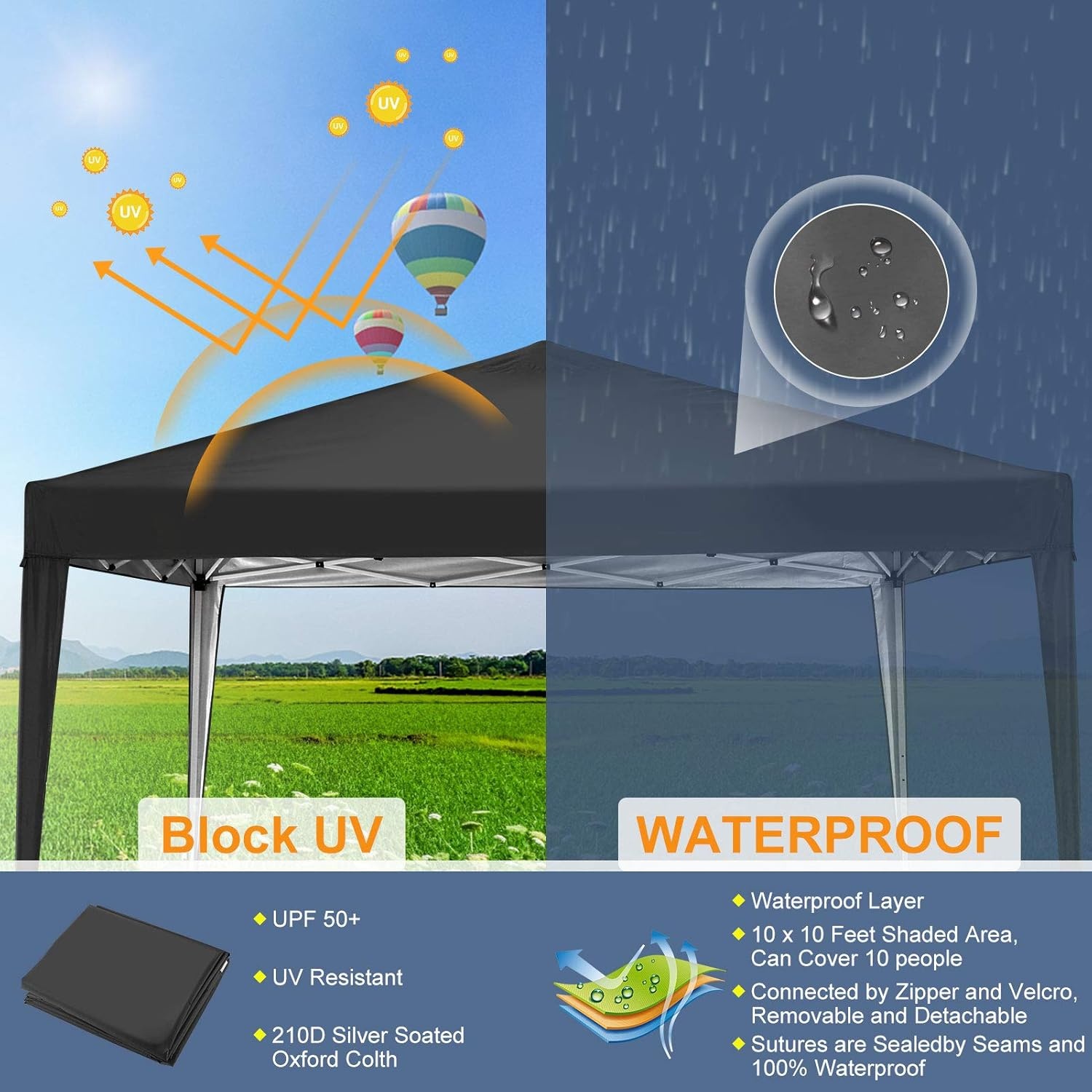 image:imageCOBIZI 16x16 Pop up Gazebo on Clearance Hexagonal Outdoor Canopy Tent with Mosquito Netting Adjustable Height and 256 Square ft of Shade for Party Backyard Gardens with Vented TopBrownBrown