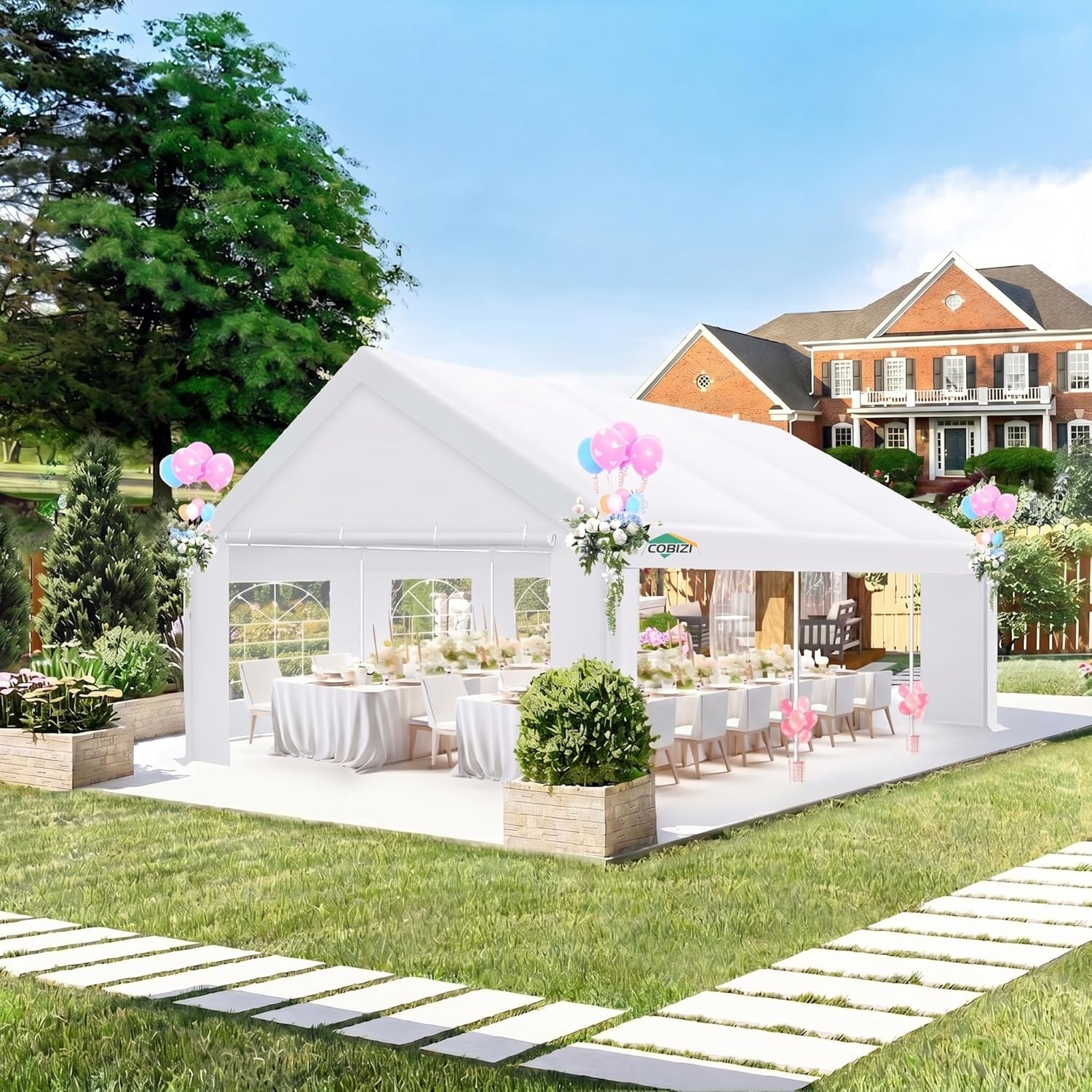 image:imageCOBIZI 20x30 FT Party Tent Heavy Duty Large Outdoor Event Tents for Parties with 8 Sidewalls amp Builtin SandbagsWaterproof Wedding Canopy Tent Gazebo Commercial Tents for CarportPatioWhiteWhite