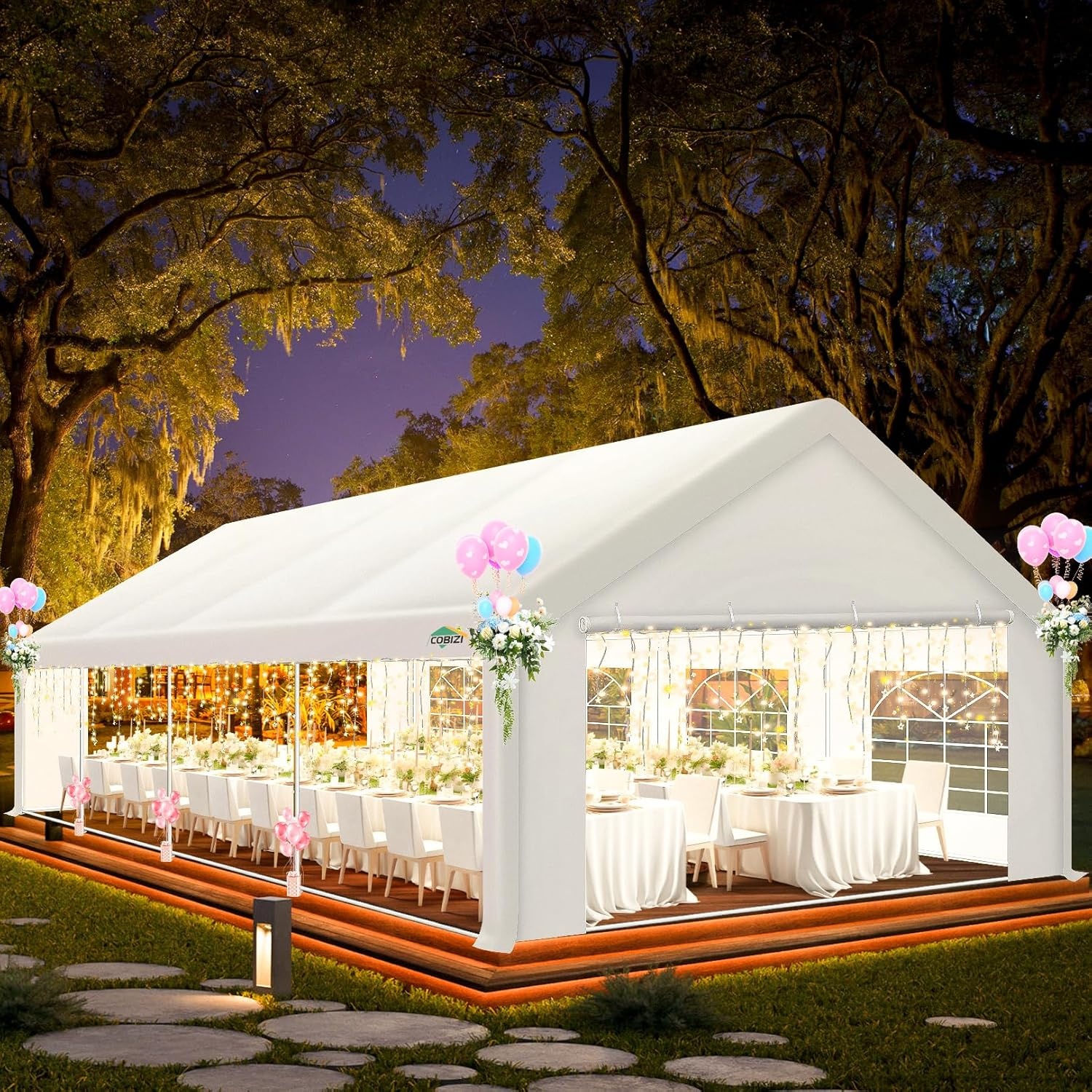 image:imageCOBIZI 20x30 FT Party Tent Heavy Duty Large Outdoor Event Tents for Parties with 8 Sidewalls amp Builtin SandbagsWaterproof Wedding Canopy Tent Gazebo Commercial Tents for CarportPatioWhiteWhite