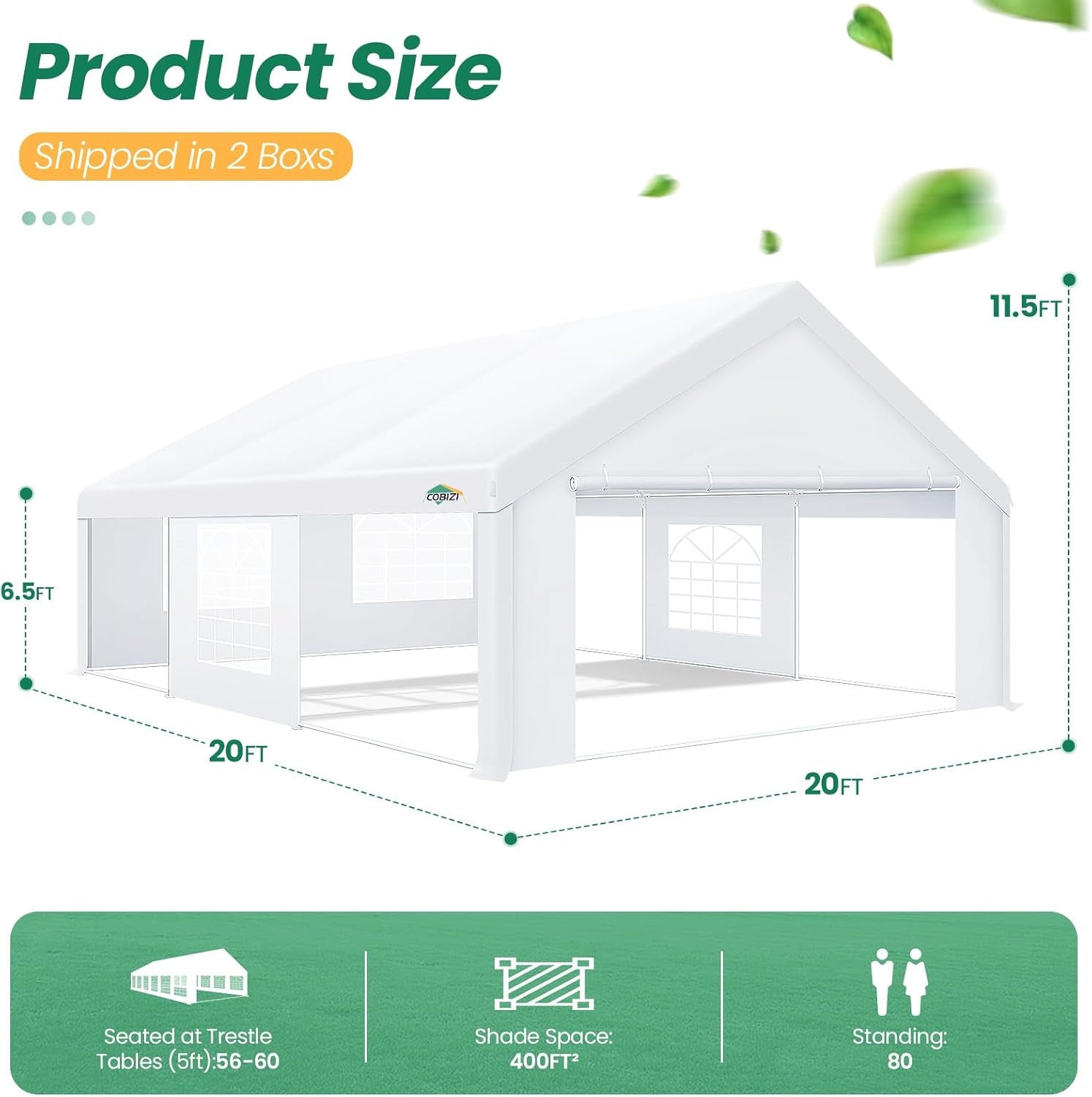 image:imageCOBIZI 20x30 FT Party Tent Heavy Duty Large Outdoor Event Tents for Parties with 8 Sidewalls amp Builtin SandbagsWaterproof Wedding Canopy Tent Gazebo Commercial Tents for CarportPatioWhiteWhite