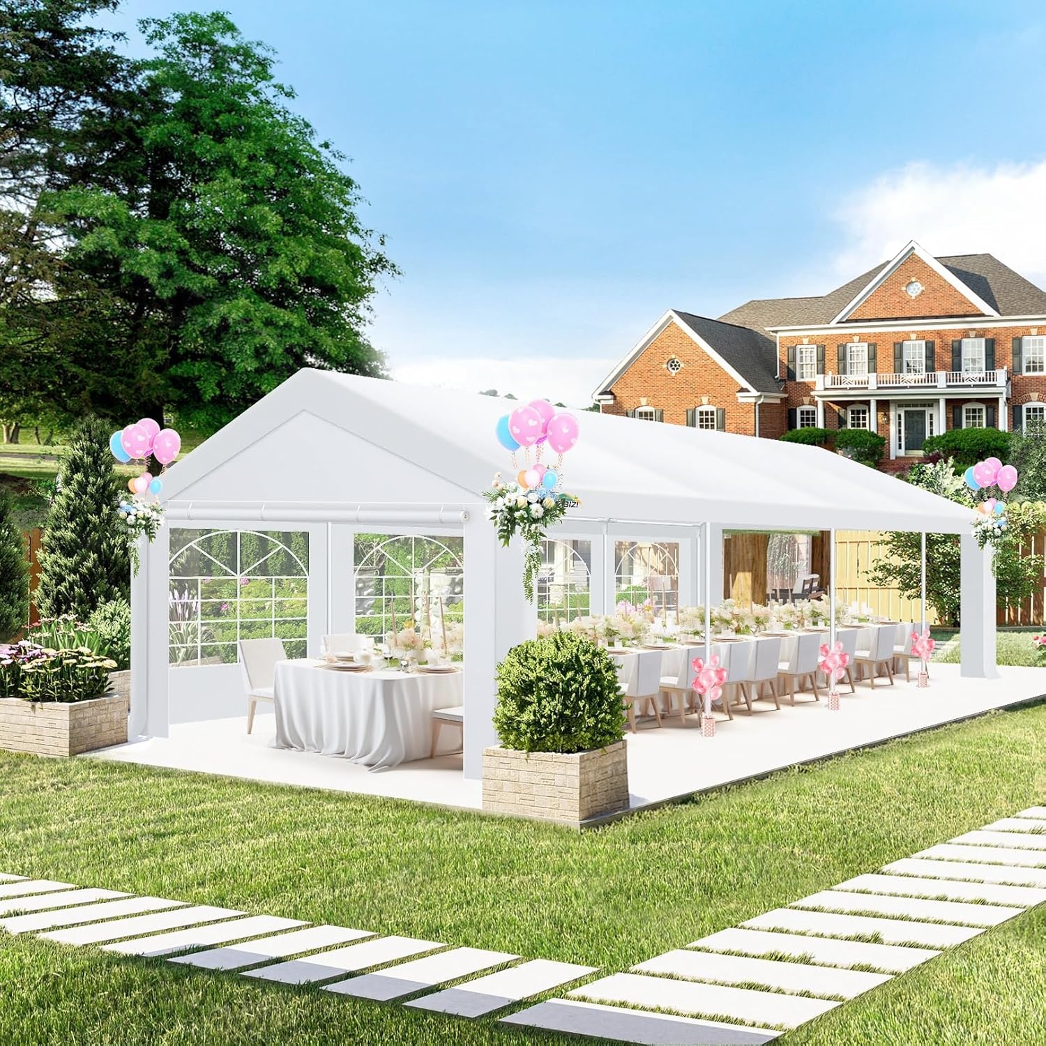 image:imageCOBIZI 20x30 FT Party Tent Heavy Duty Large Outdoor Event Tents for Parties with 8 Sidewalls amp Builtin SandbagsWaterproof Wedding Canopy Tent Gazebo Commercial Tents for CarportPatioWhiteWhite