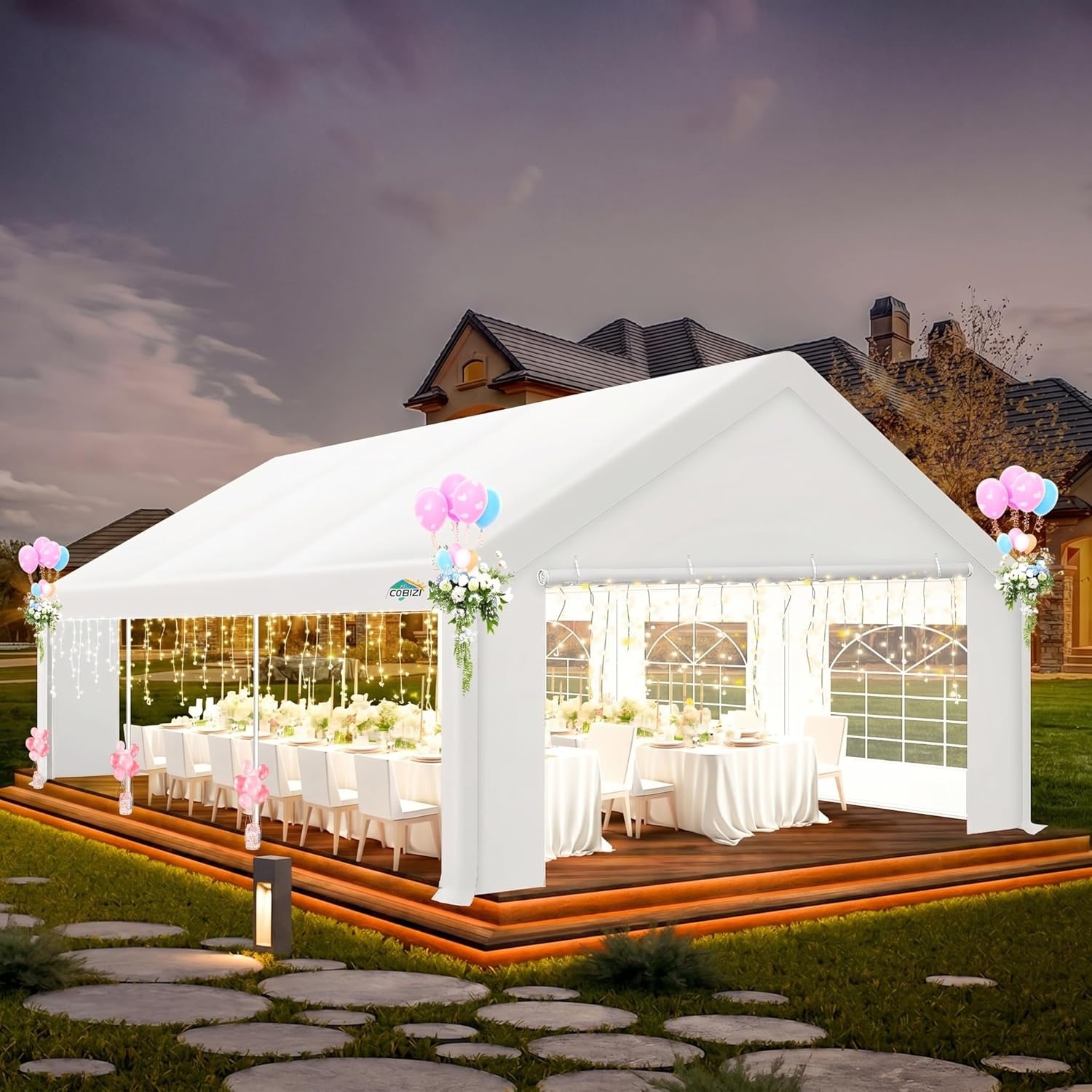 image:imageCOBIZI 20x30 FT Party Tent Heavy Duty Large Outdoor Event Tents for Parties with 8 Sidewalls amp Builtin SandbagsWaterproof Wedding Canopy Tent Gazebo Commercial Tents for CarportPatioWhiteWhite