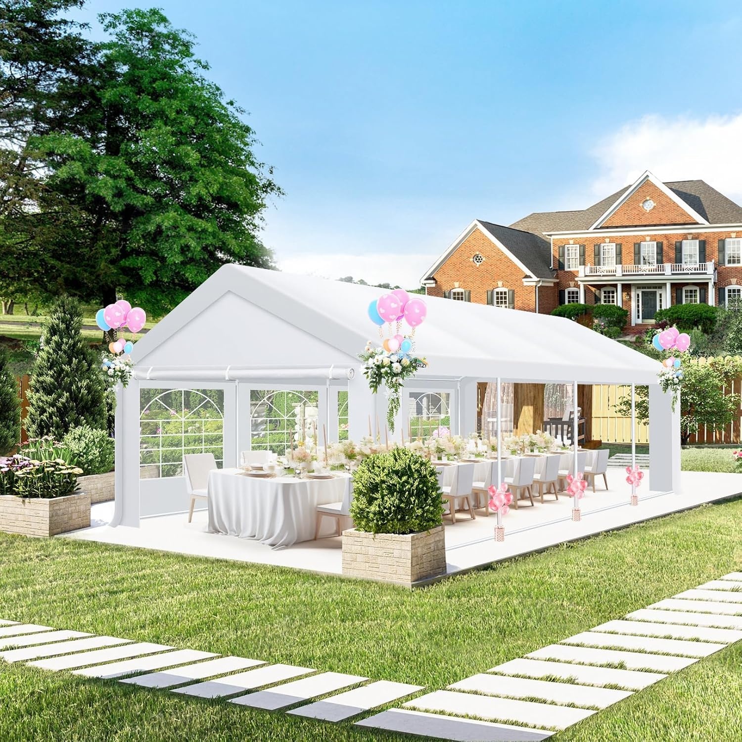 image:imageCOBIZI 20x30 FT Party Tent Heavy Duty Large Outdoor Event Tents for Parties with 8 Sidewalls amp Builtin SandbagsWaterproof Wedding Canopy Tent Gazebo Commercial Tents for CarportPatioWhiteWhite
