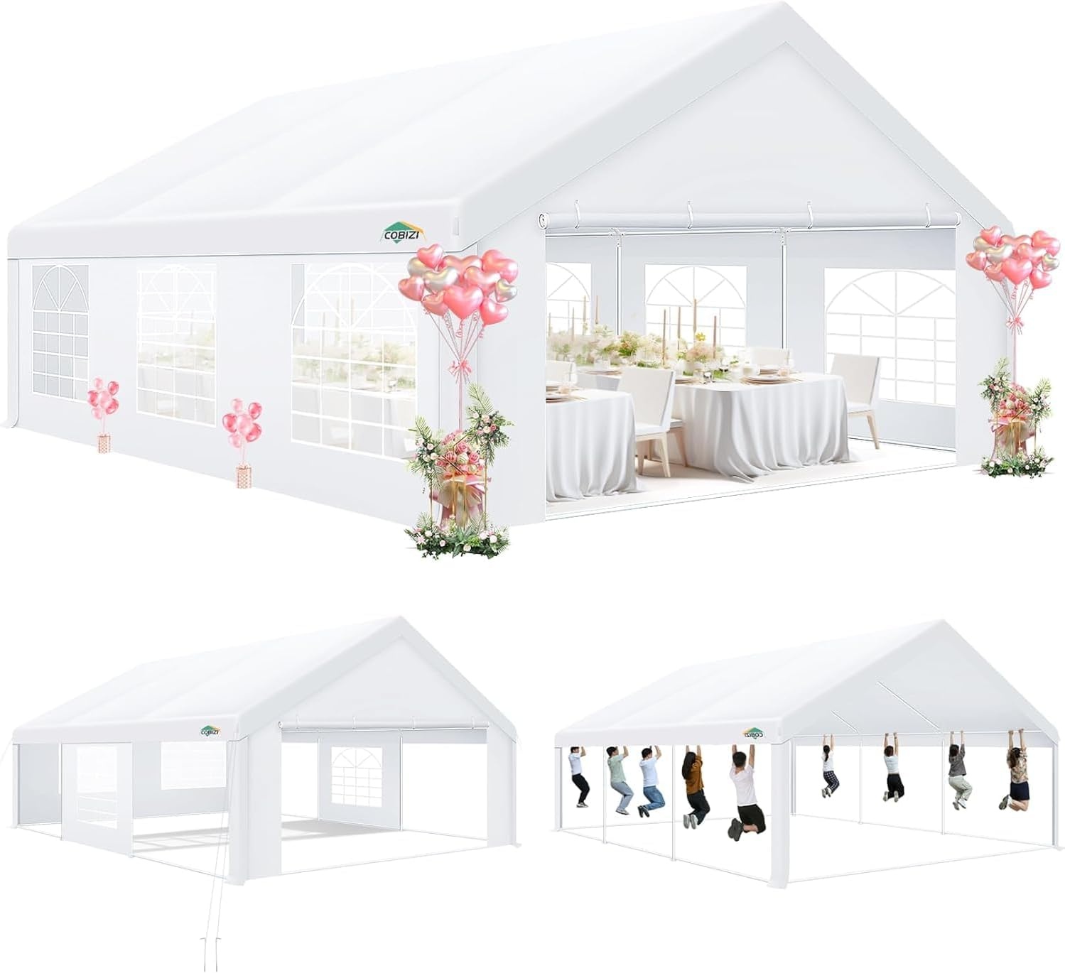 image:imageCOBIZI 20x30 FT Party Tent Heavy Duty Large Outdoor Event Tents for Parties with 8 Sidewalls amp Builtin SandbagsWaterproof Wedding Canopy Tent Gazebo Commercial Tents for CarportPatioWhiteWhite