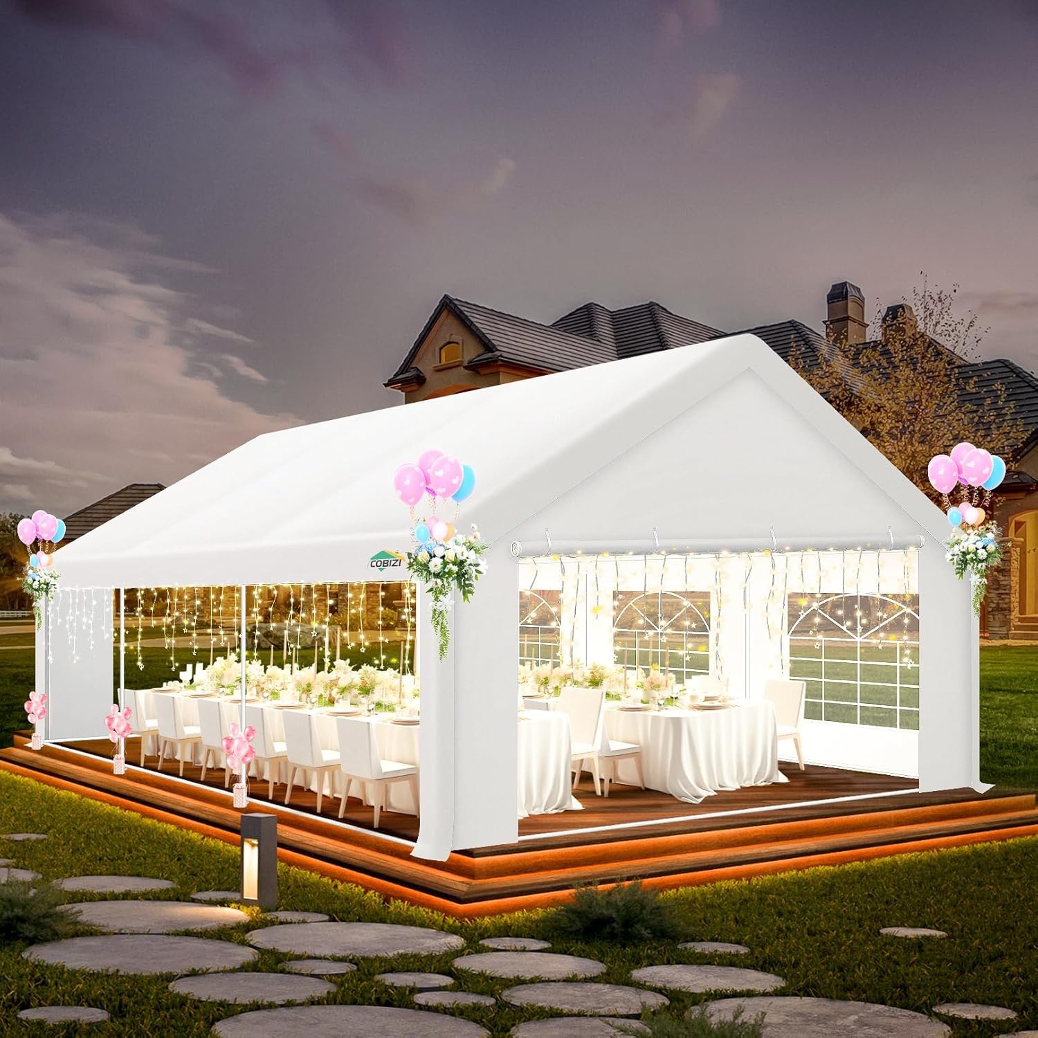 image:imageCOBIZI 20x30 FT Party Tent Heavy Duty Large Outdoor Event Tents for Parties with 8 Sidewalls amp Builtin SandbagsWaterproof Wedding Canopy Tent Gazebo Commercial Tents for CarportPatioWhitewhite1