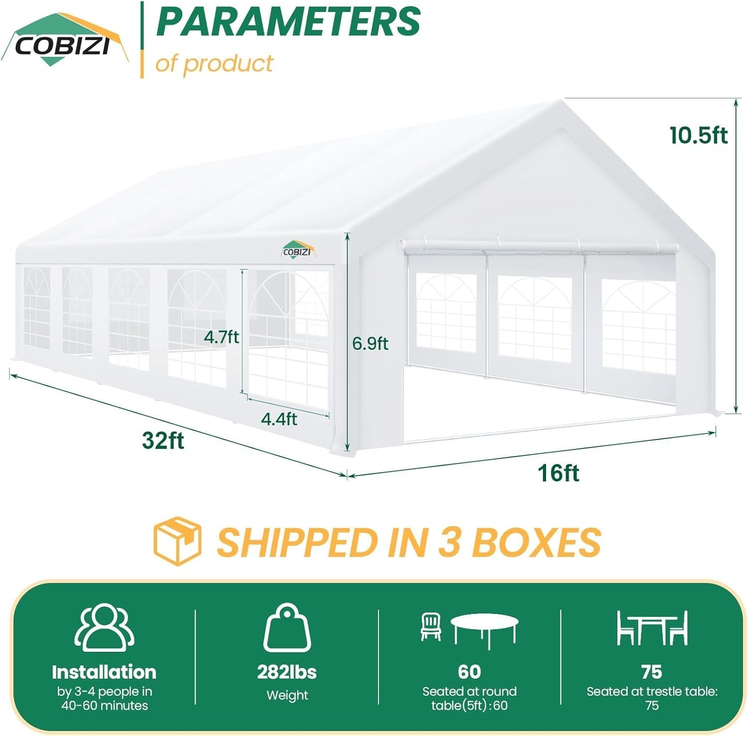 image:imageCOBIZI 20x30 Outdoor Party Tent Heavy Duty Waterproof Canopy Shelter with 8 Sidewalls amp 12 Church Windows White Powder Coating Builtin Sandbag Commercial Event Tents for Parties Wedding Patio BBQWhite