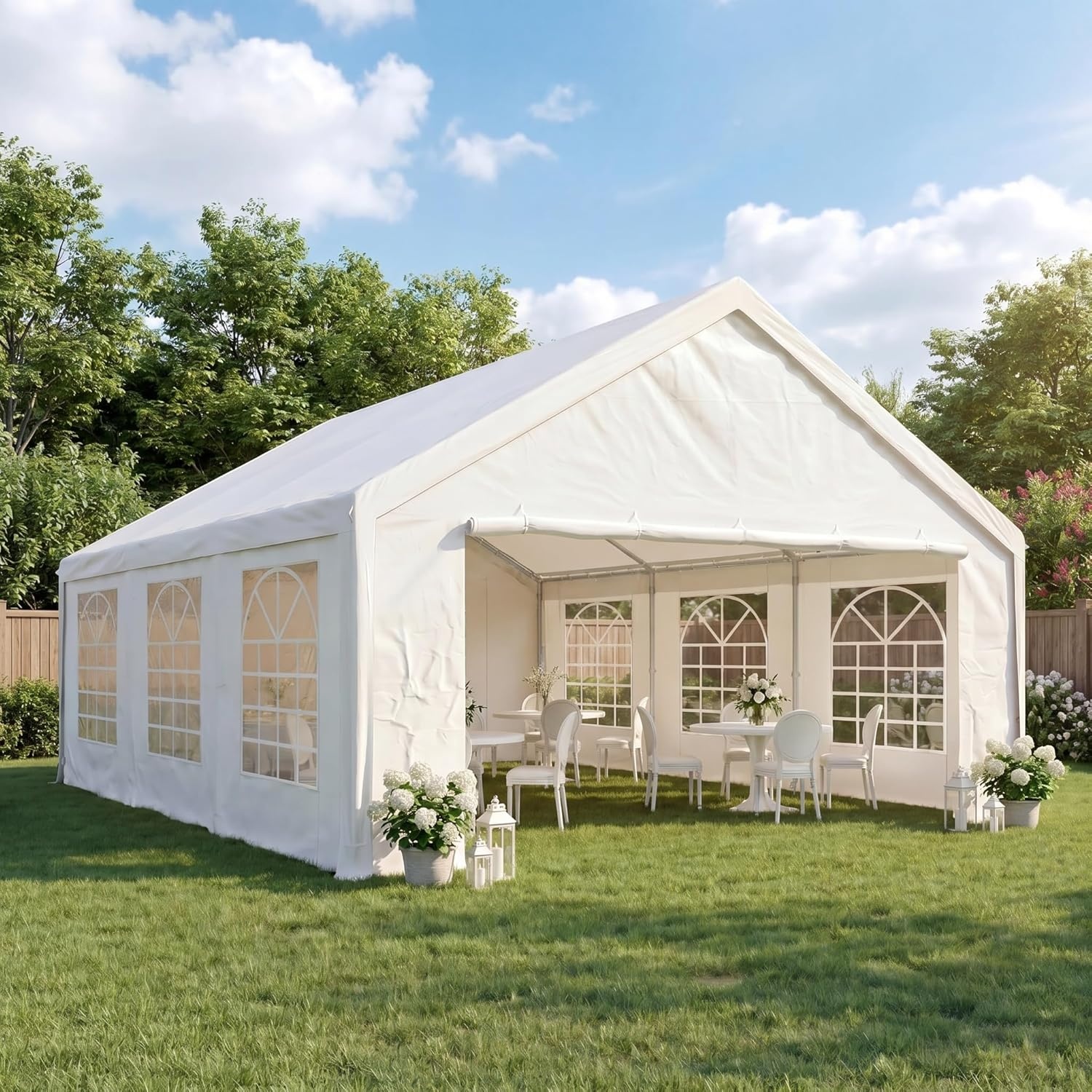 image:imageCOBIZI 20x30 Outdoor Party Tent Heavy Duty Waterproof Canopy Shelter with 8 Sidewalls amp 12 Church Windows White Powder Coating Builtin Sandbag Commercial Event Tents for Parties Wedding Patio BBQWhite