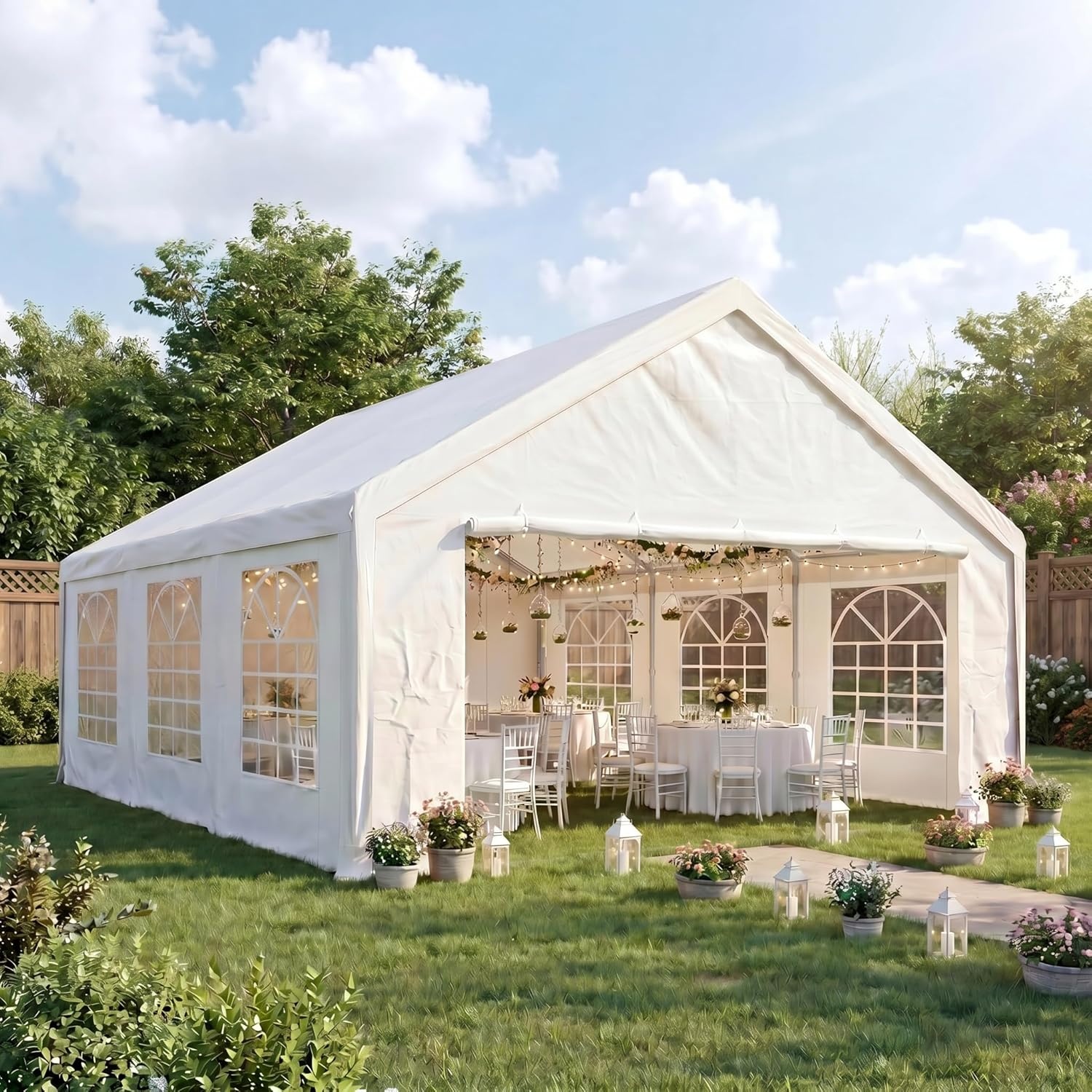 image:imageCOBIZI 20x30 Outdoor Party Tent Heavy Duty Waterproof Canopy Shelter with 8 Sidewalls amp 12 Church Windows White Powder Coating Builtin Sandbag Commercial Event Tents for Parties Wedding Patio BBQWhite