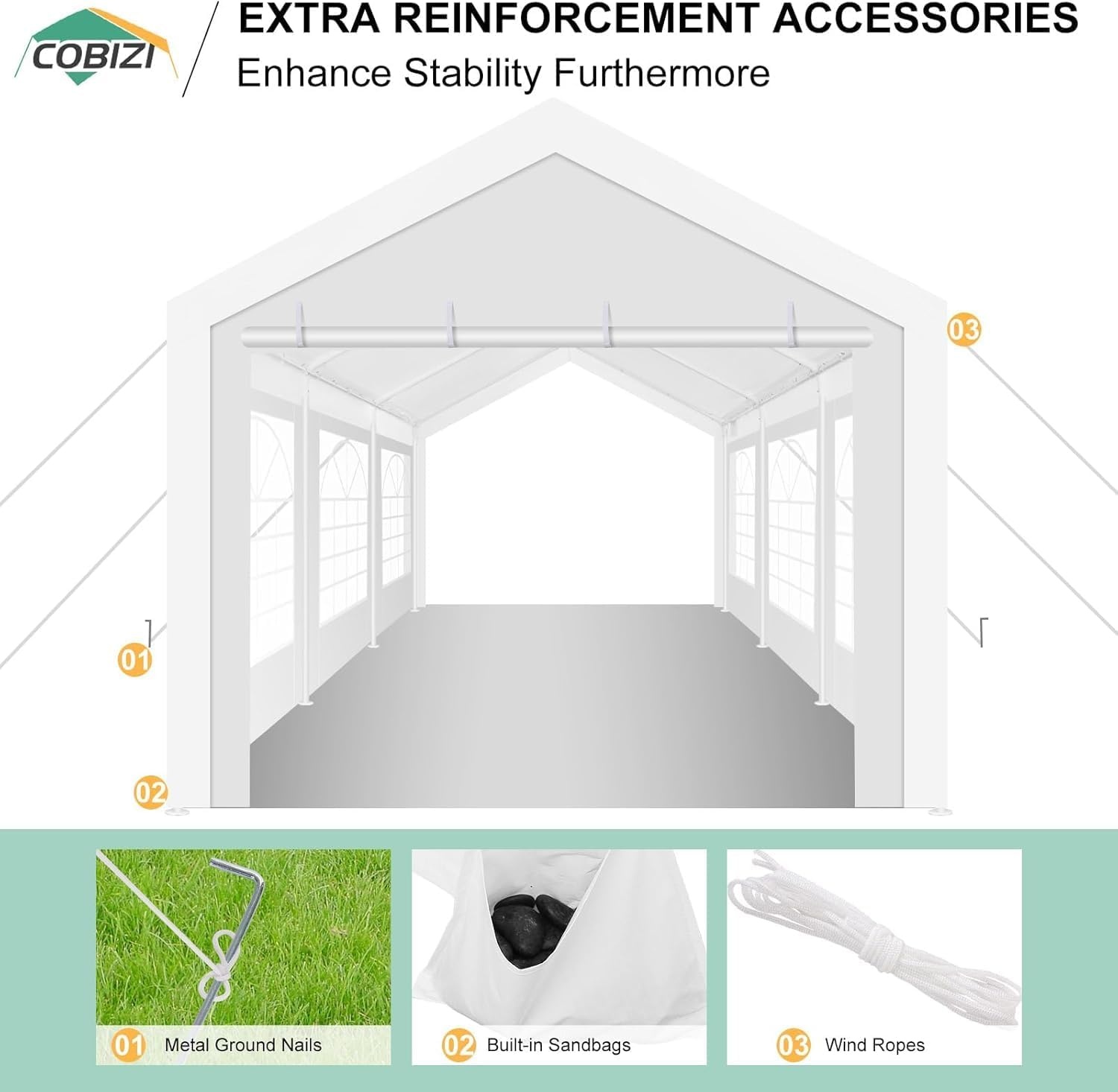 image:imageCOBIZI 20x30 Outdoor Party Tent Heavy Duty Waterproof Canopy Shelter with 8 Sidewalls amp 12 Church Windows White Powder Coating Builtin Sandbag Commercial Event Tents for Parties Wedding Patio BBQWhite