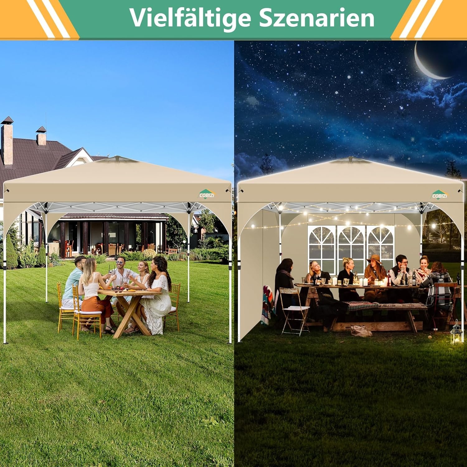 image:imageCOBIZI 20x30 Outdoor Party Tent Heavy Duty Waterproof Canopy Shelter with 8 Sidewalls amp 12 Church Windows White Powder Coating Builtin Sandbag Commercial Event Tents for Parties Wedding Patio BBQKhakiUPF50