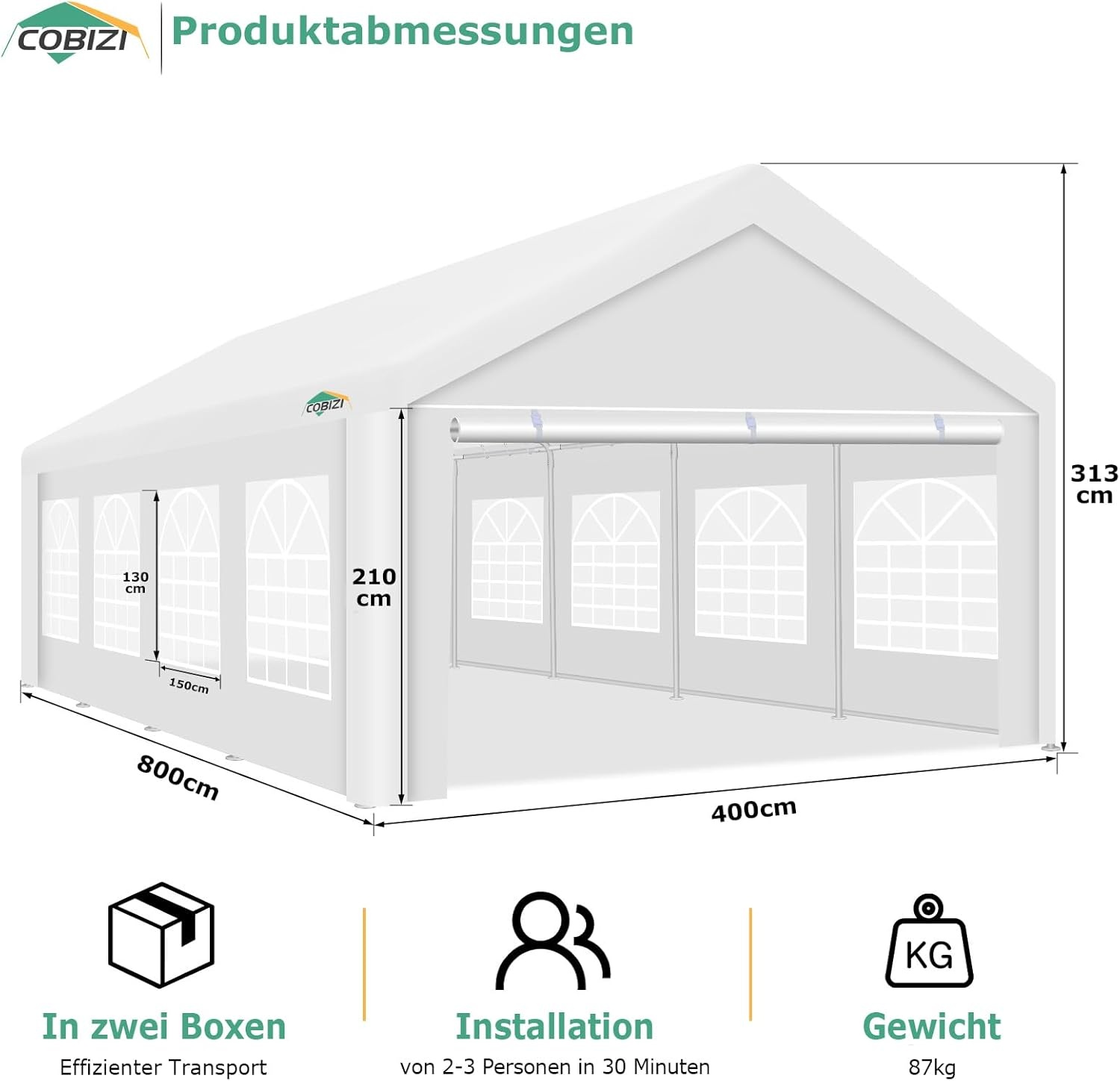 image:imageCOBIZI 20x30 Outdoor Party Tent Heavy Duty Waterproof Canopy Shelter with 8 Sidewalls amp 12 Church Windows White Powder Coating Builtin Sandbag Commercial Event Tents for Parties Wedding Patio BBQWhite