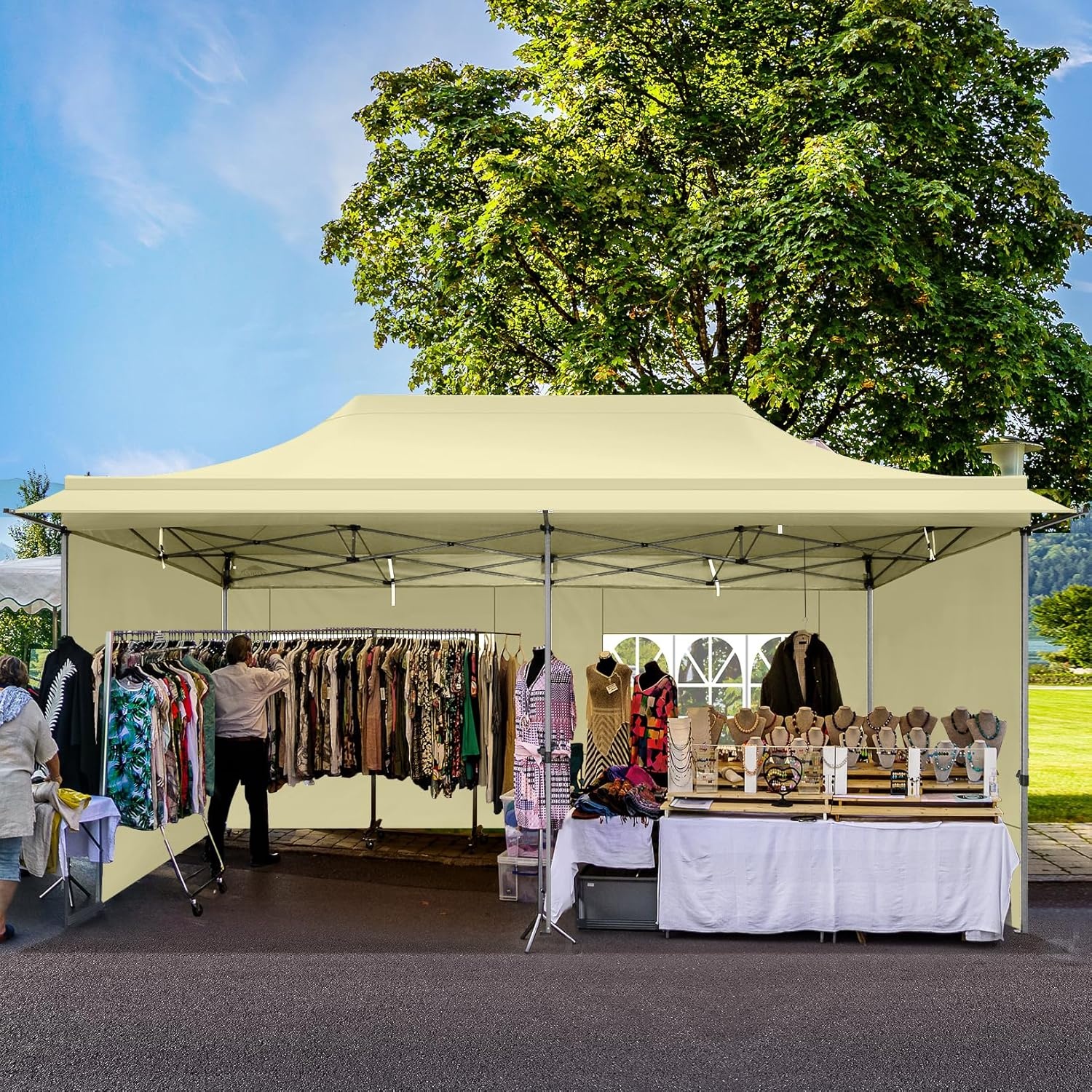image:imageCOBIZI 20x30 Outdoor Party Tent Heavy Duty Waterproof Canopy Shelter with 8 Sidewalls amp 12 Church Windows White Powder Coating Builtin Sandbag Commercial Event Tents for Parties Wedding Patio BBQKhaki