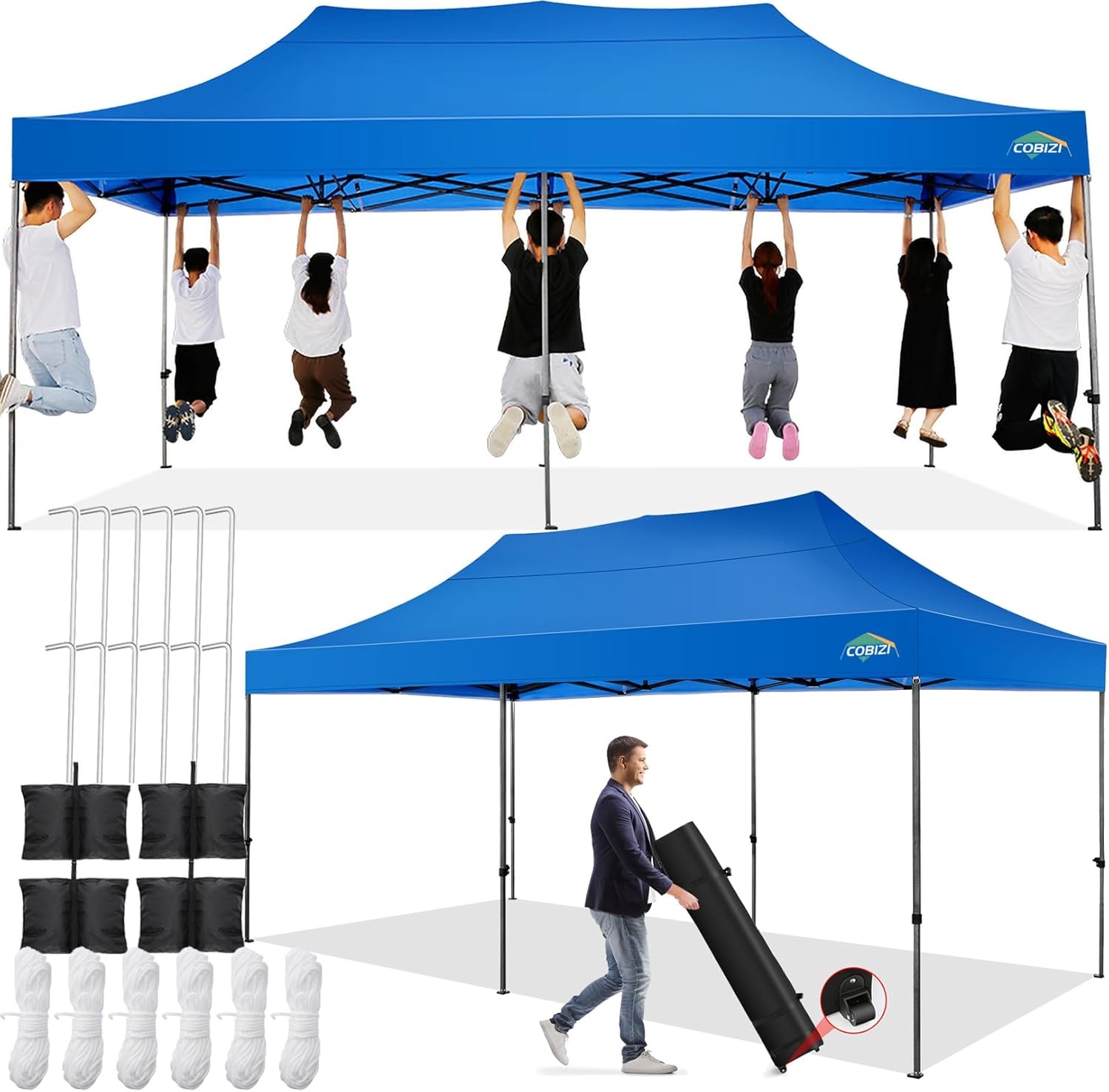 image:imageCOBIZI 20x30 Outdoor Party Tent Heavy Duty Waterproof Canopy Shelter with 8 Sidewalls amp 12 Church Windows White Powder Coating Builtin Sandbag Commercial Event Tents for Parties Wedding Patio BBQBlue