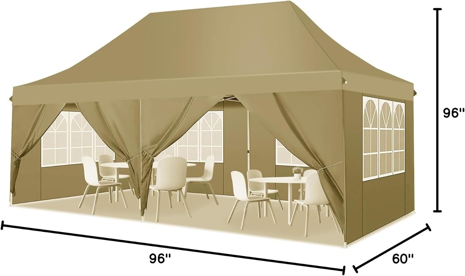 image:imageCOBIZI 20x30 Outdoor Party Tent Heavy Duty Waterproof Canopy Shelter with 8 Sidewalls amp 12 Church Windows White Powder Coating Builtin Sandbag Commercial Event Tents for Parties Wedding Patio BBQBeige