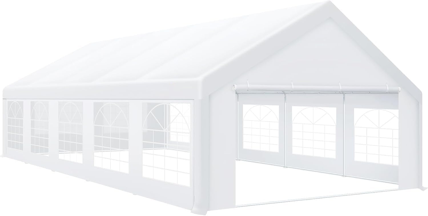 image:imageCOBIZI 20x30 Outdoor Party Tent Heavy Duty Waterproof Canopy Shelter with 8 Sidewalls amp 12 Church Windows White Powder Coating Builtin Sandbag Commercial Event Tents for Parties Wedding Patio BBQWhite
