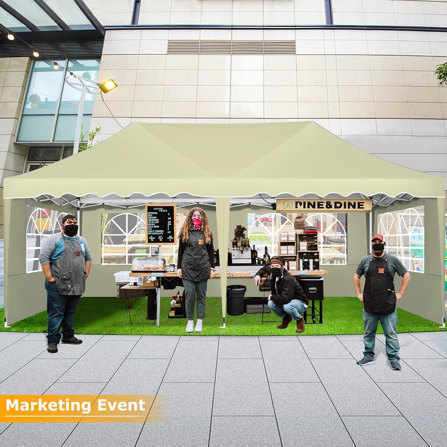 image:imageCOBIZI 20x30 Outdoor Party Tent Heavy Duty Waterproof Canopy Shelter with 8 Sidewalls amp 12 Church Windows White Powder Coating Builtin Sandbag Commercial Event Tents for Parties Wedding Patio BBQKhakiUPF50