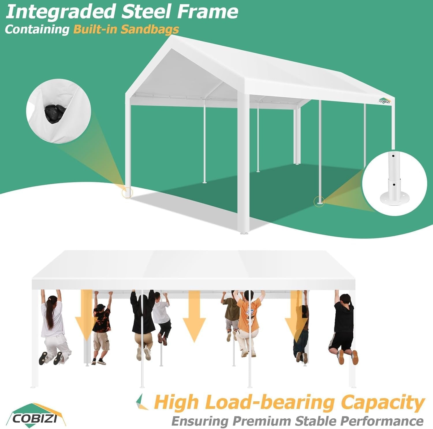 image:imageCOBIZI 20x30 Outdoor Party Tent Heavy Duty Waterproof Canopy Shelter with 8 Sidewalls amp 12 Church Windows White Powder Coating Builtin Sandbag Commercial Event Tents for Parties Wedding Patio BBQWhite